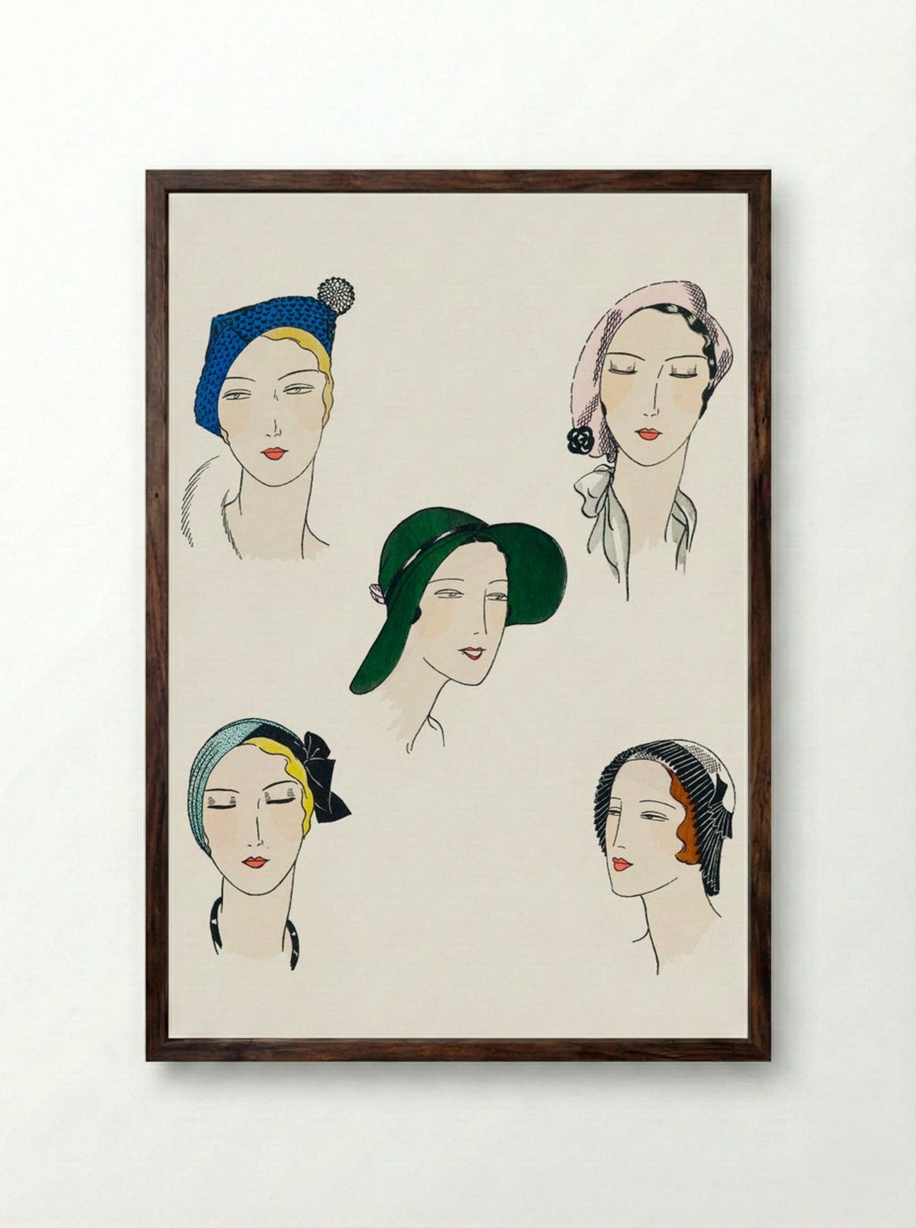 The Pretty Seasonal Hats - Fine Art Print - Framed Print Dark Wood