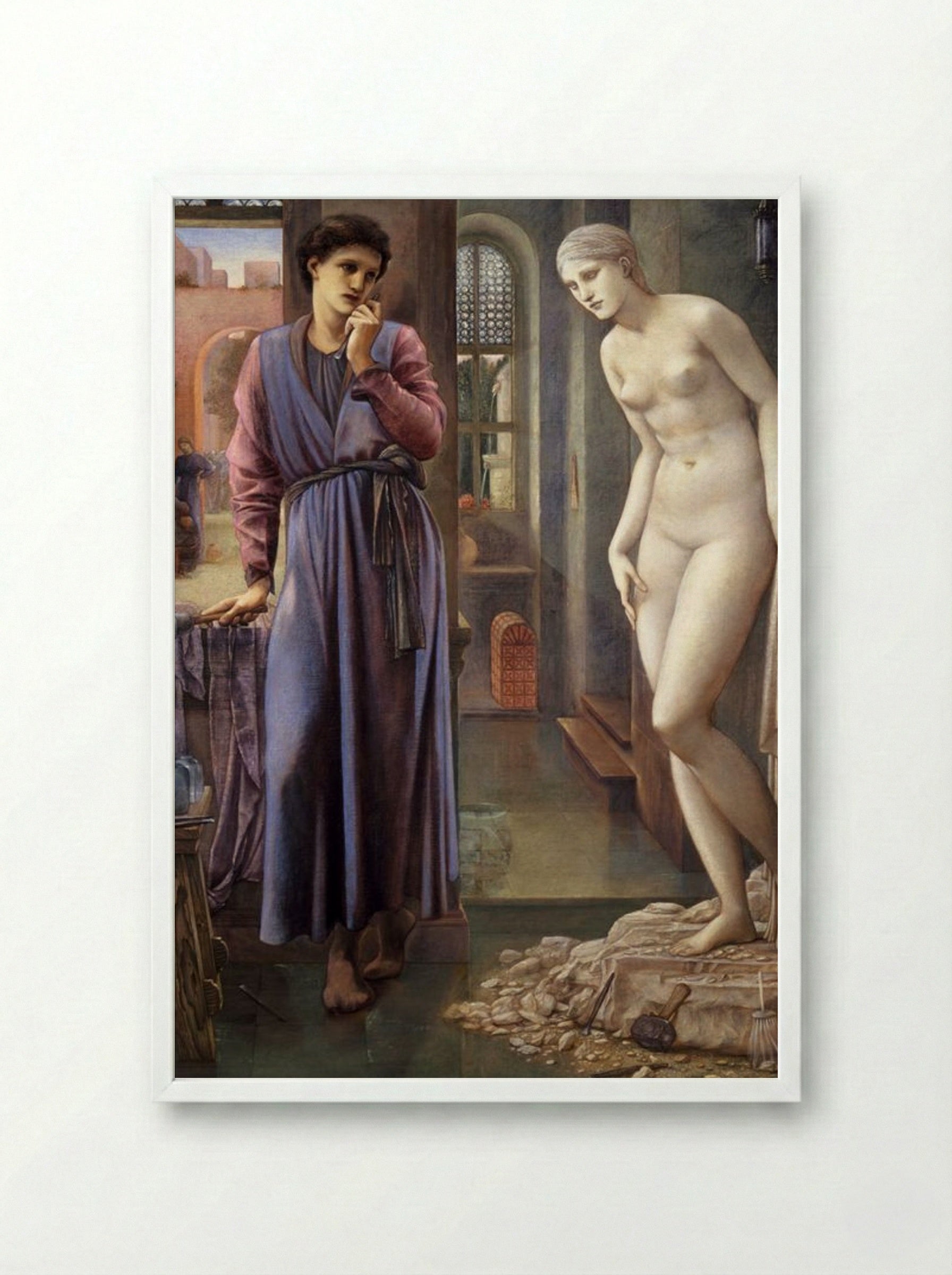 Pygmalion and the Image: The Hand Refrains - Edward Burne-Jones - Framed Print White