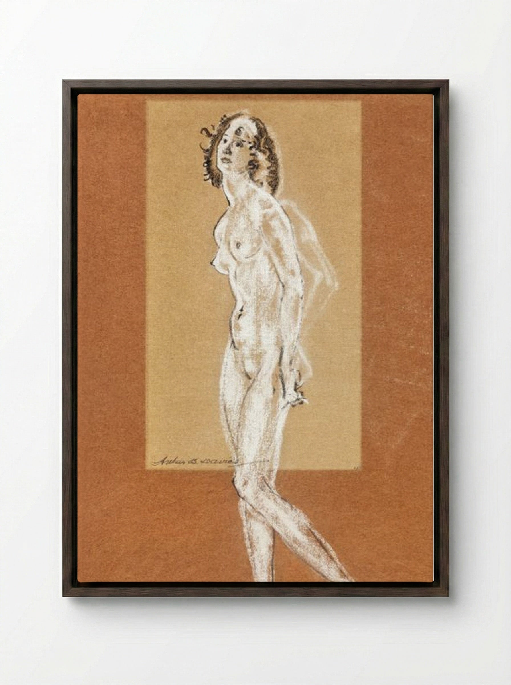 Standing Female Nude - Arthur B. Davies - Framed Canvas Dark Wood