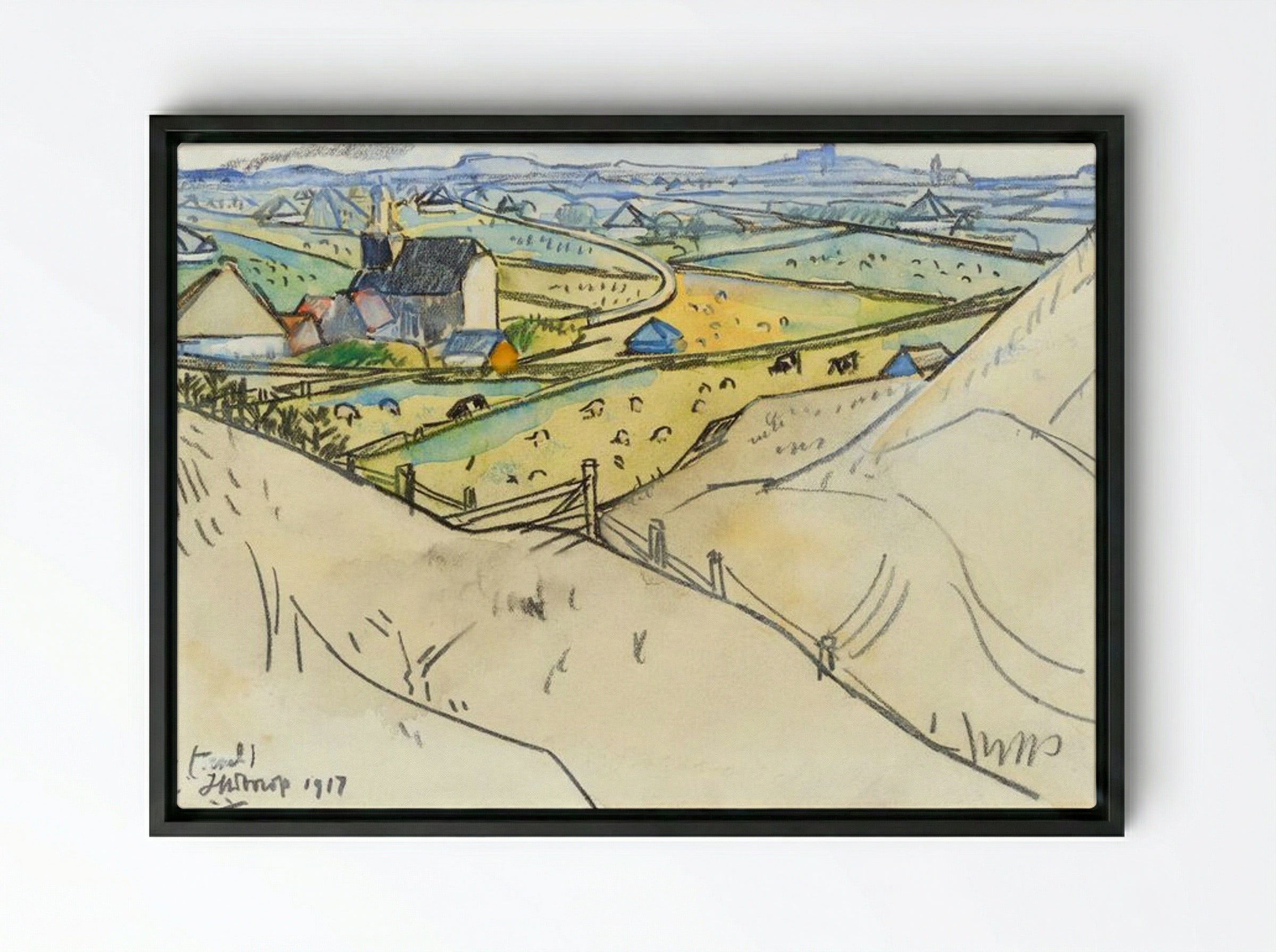 View from the Dunes on Koog in Texel - Jan Toorop - Framed Canvas Black