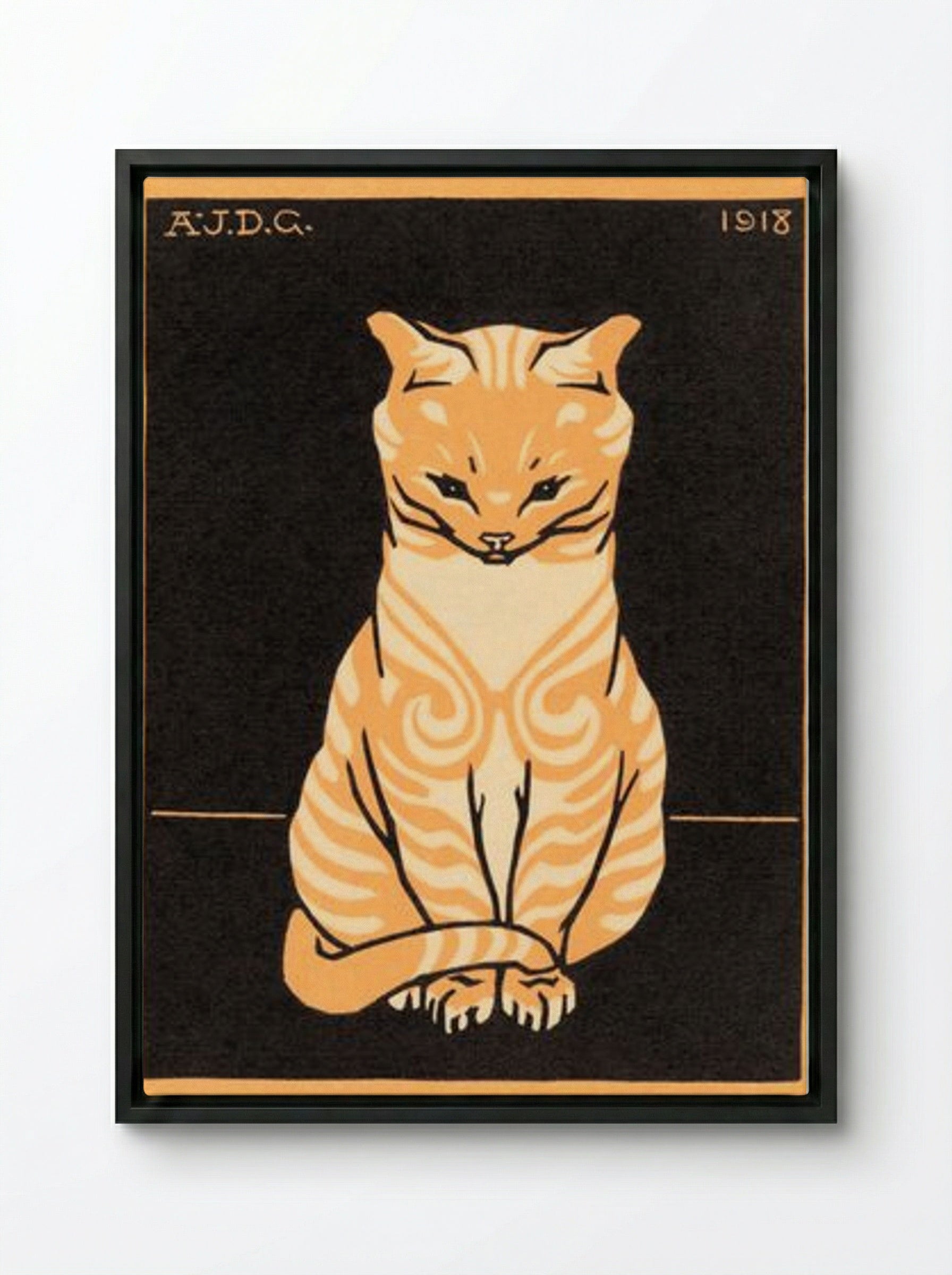 Sitting Cat - Julie de Graag - Framed Canvas Black