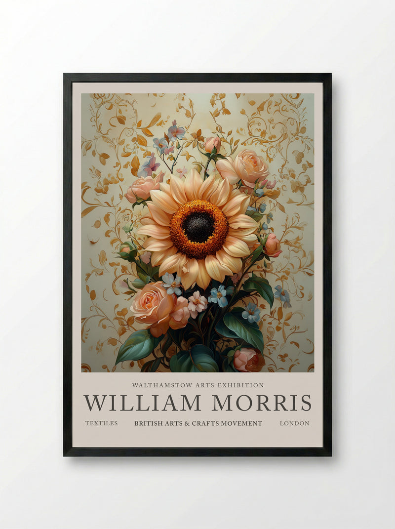 Sunflower Bouquet - William Morris - Framed Print Black