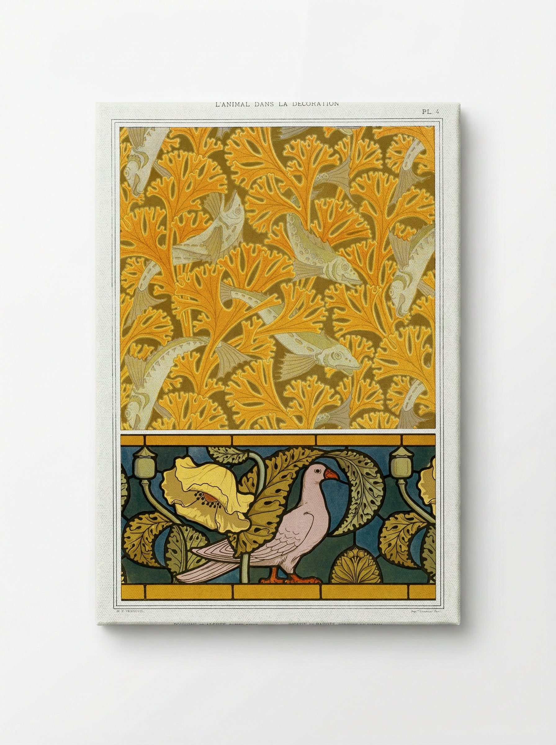 Poisson et Algues, Papier Peint / Pigeon et Pavots, Bordure de Vitrail - Maurice Pillard Verneuil - Canvas