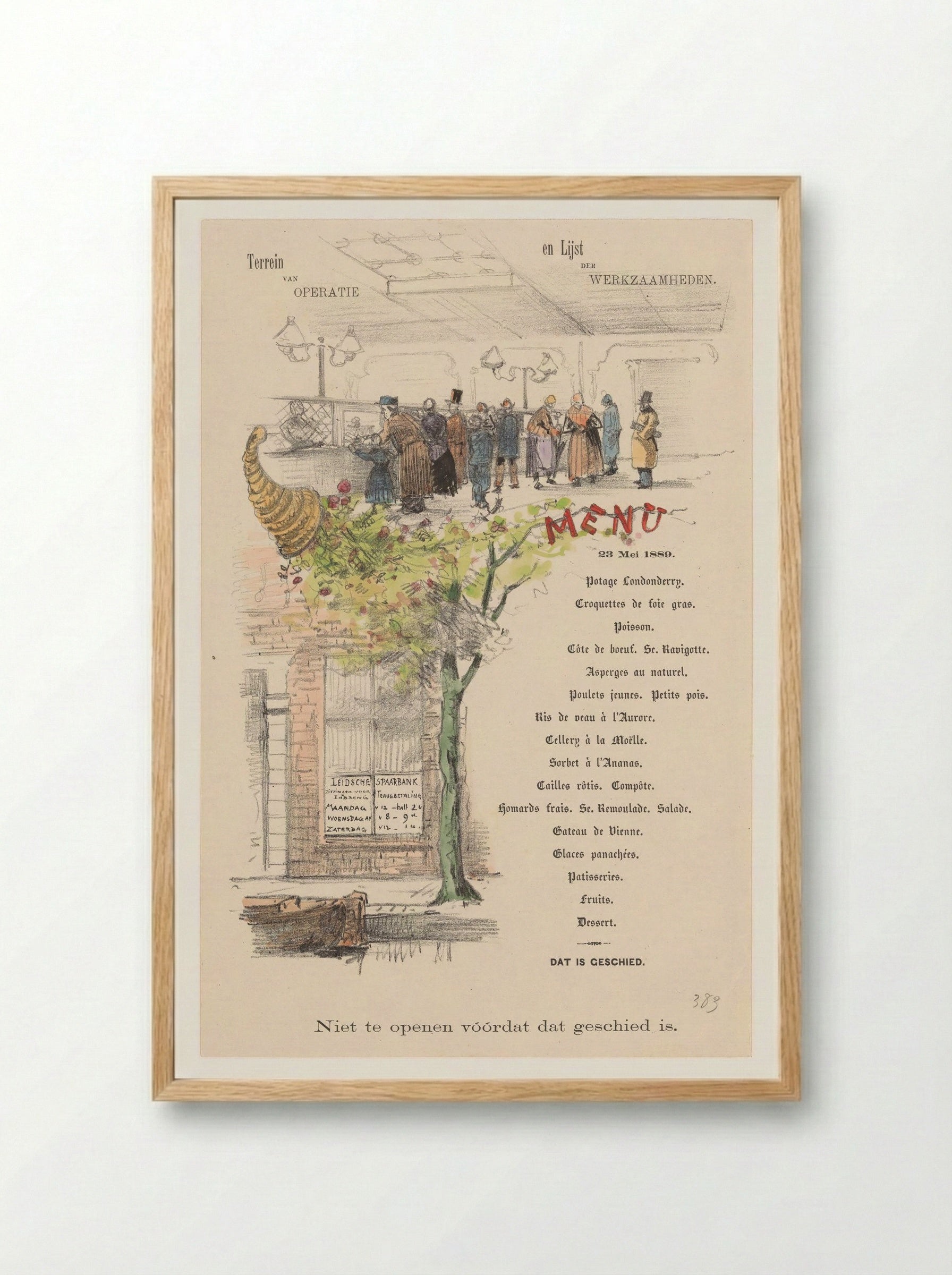 Menu for the Leidsche Spaarbank - Theo van Hoytema - Framed Print Wood