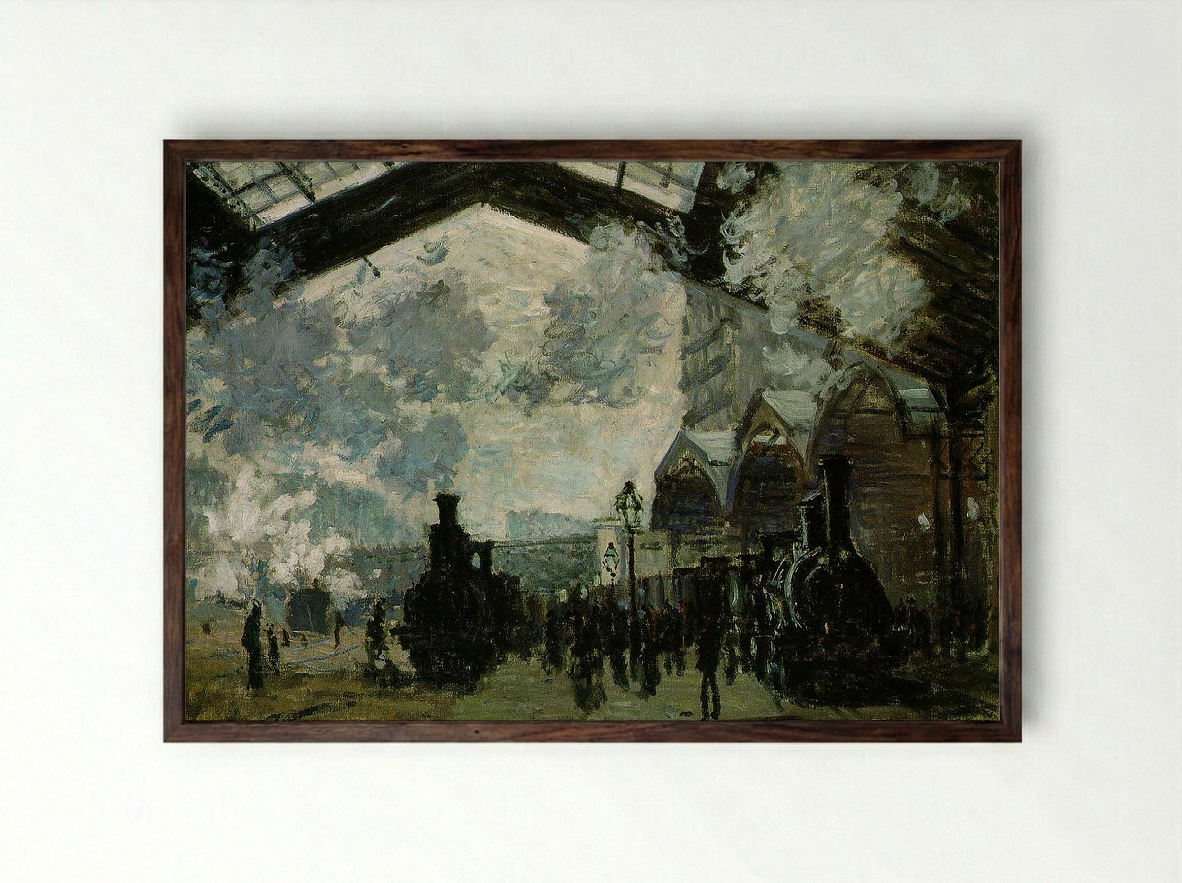 Gare Saint-Lazare - Claude Monet - Framed Print Dark Wood