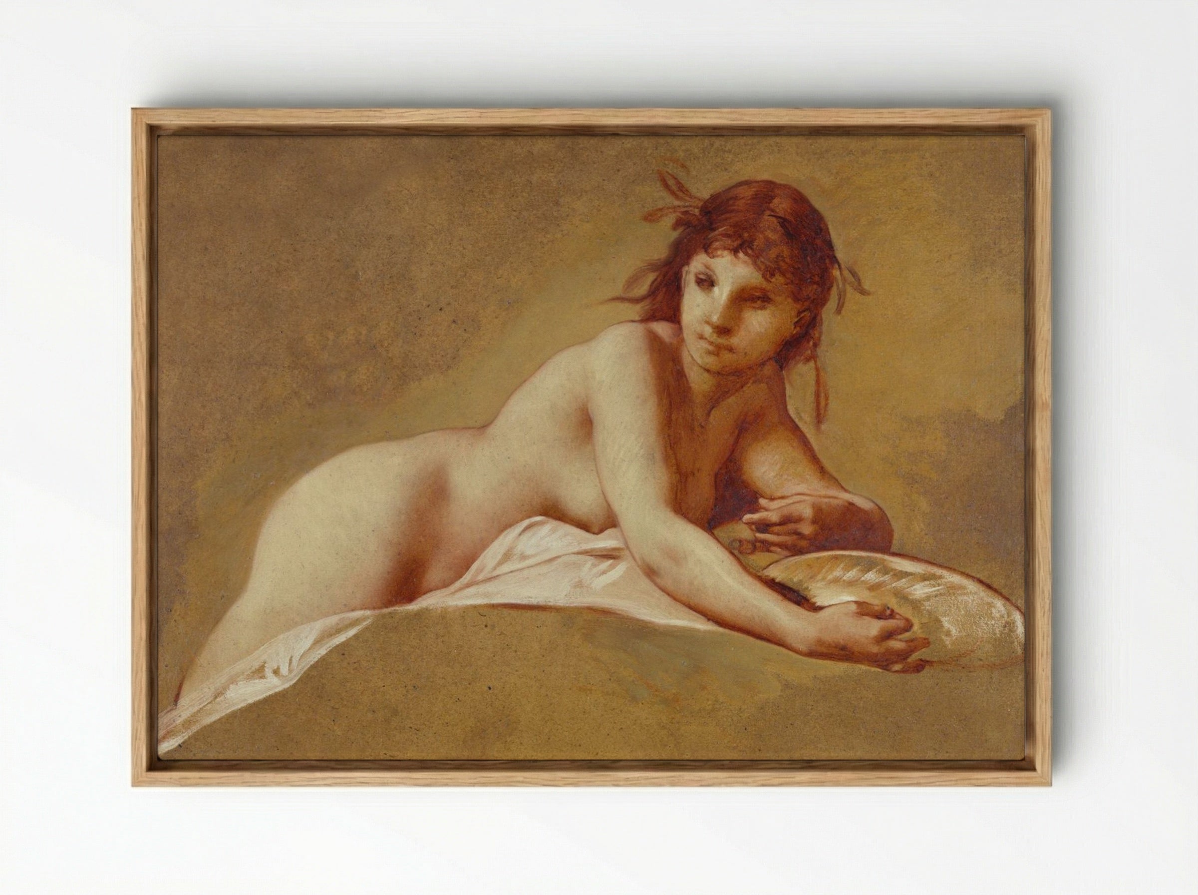 Reclining Nude with Seashell - Pierre-Victor Galland - Framed Canvas Wood