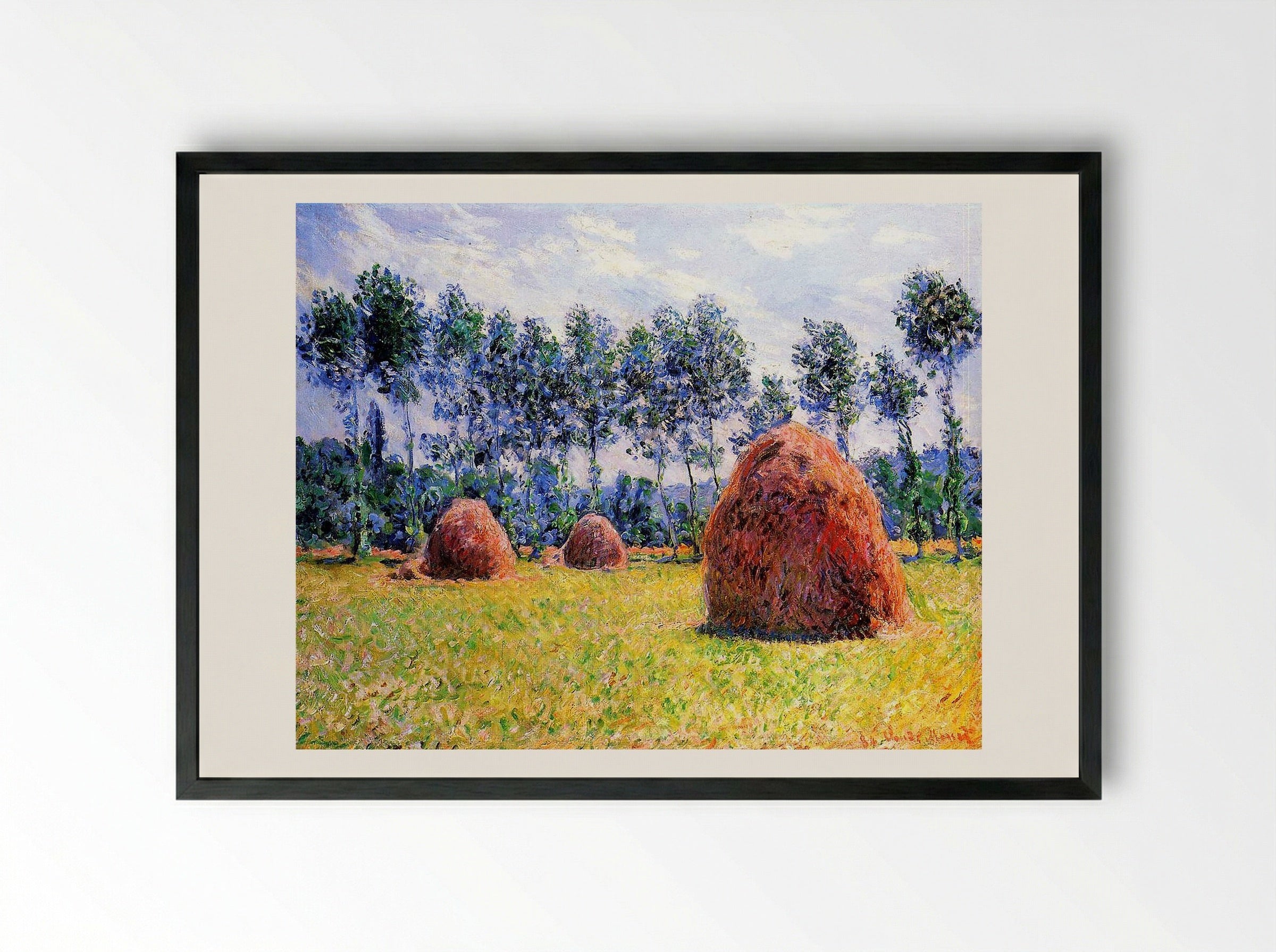 Haystacks at Giverny - Claude Monet - Framed Print Black
