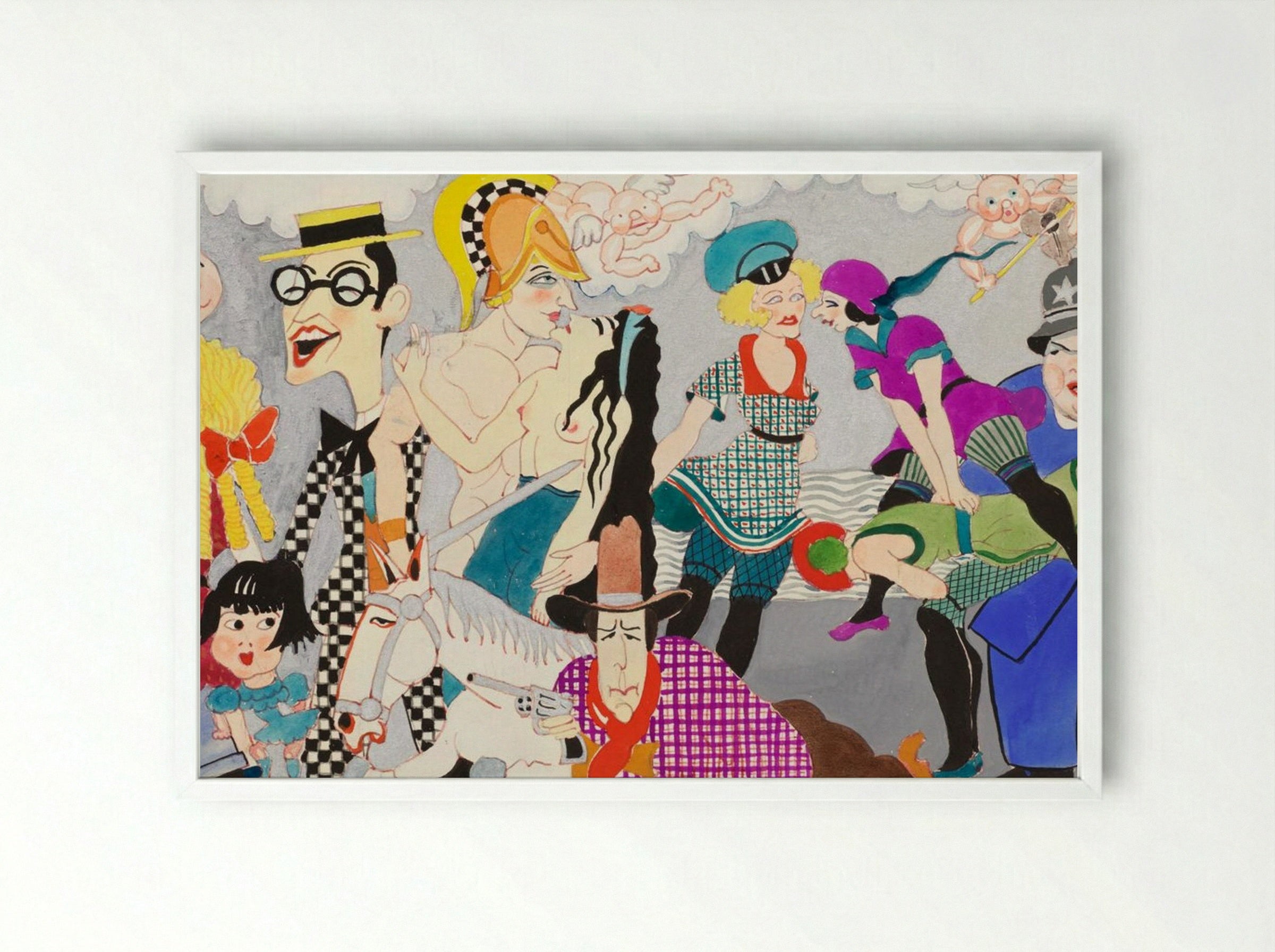 Study for Wilshire Bowl Restaurant Mural No. 2 - John Decker - Framed Print White