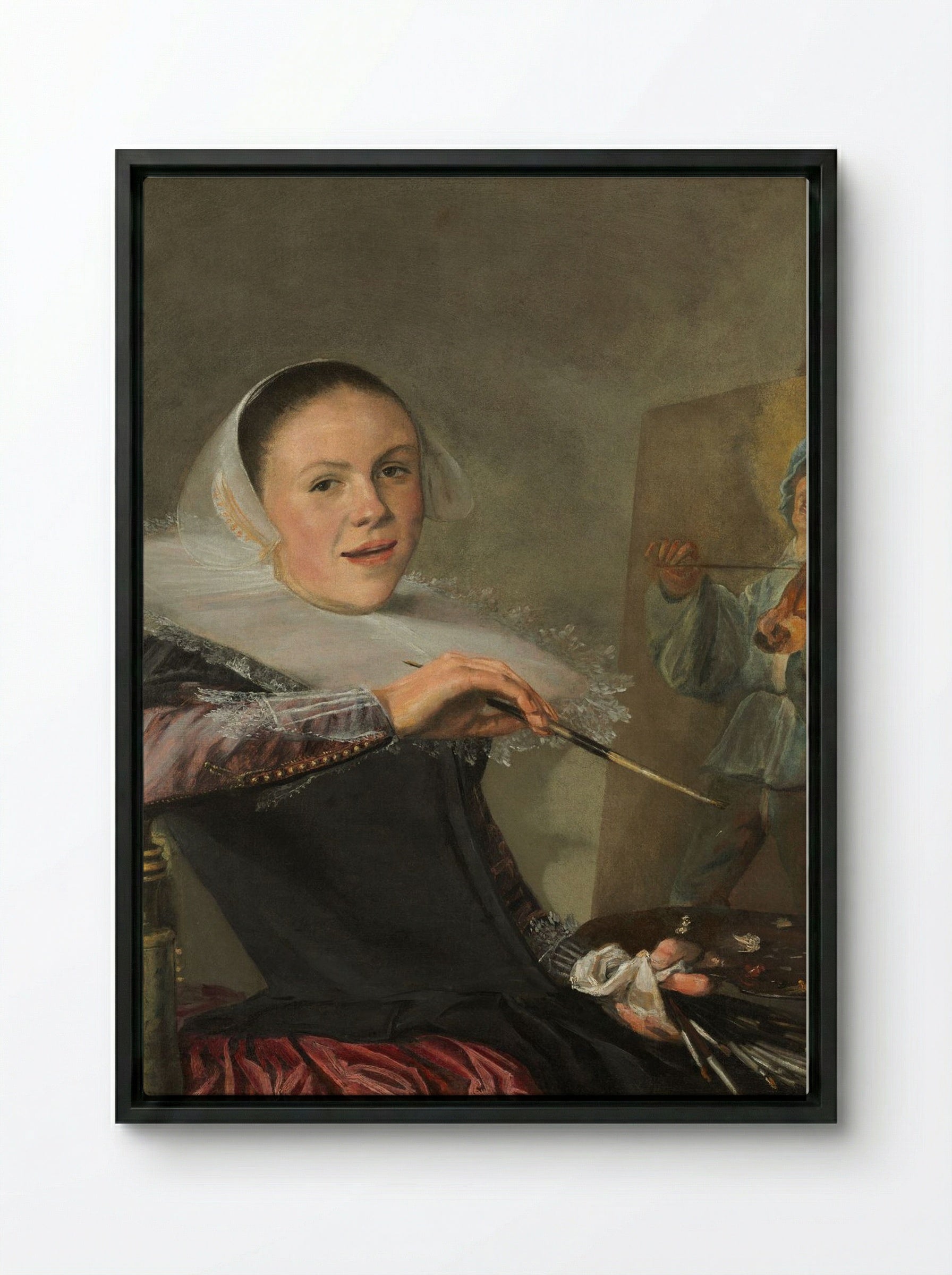 Self-Portrait - Judith Leyster - Framed Canvas Black