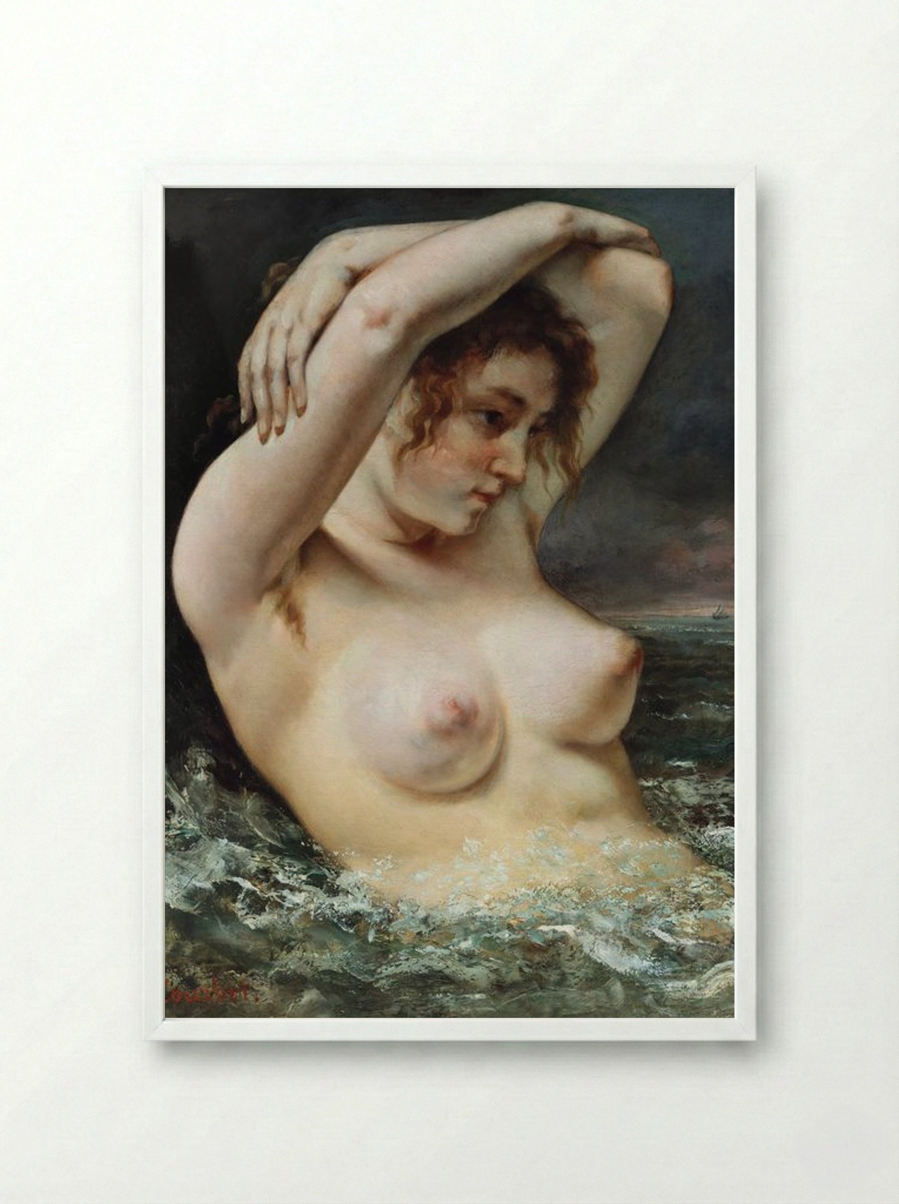 The Woman in the Waves - Gustave Courbet - Framed Print White