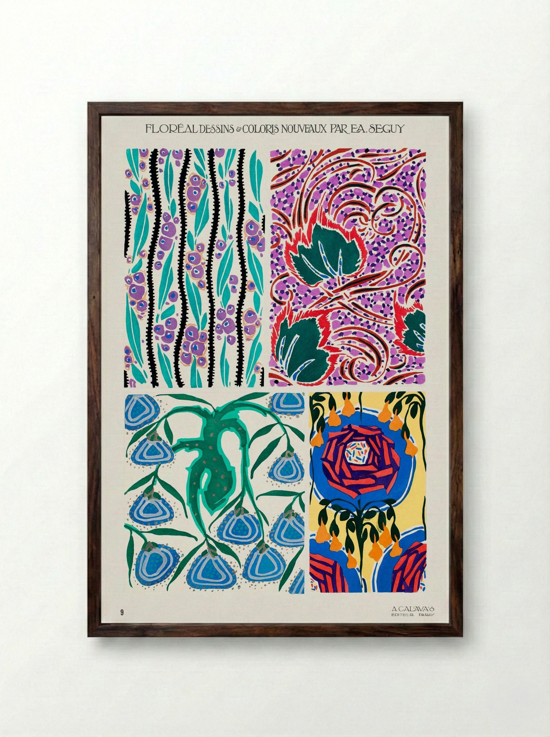 Floréal: Dessins et Coloris Nouveaux - Émile-Allain Séguy - Framed Print Dark Wood