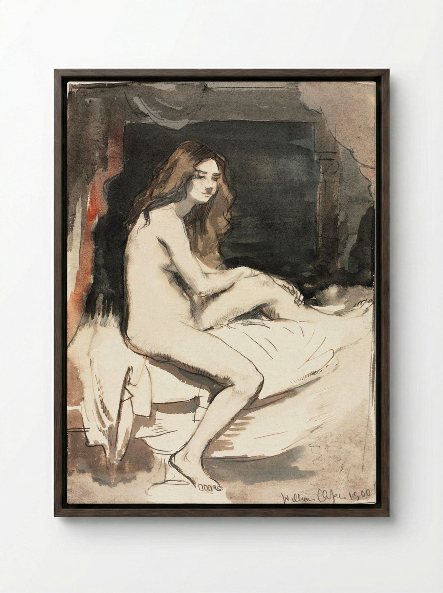 Nude Study of a Seated Woman - William Orpen - Framed Canvas Dark Wood