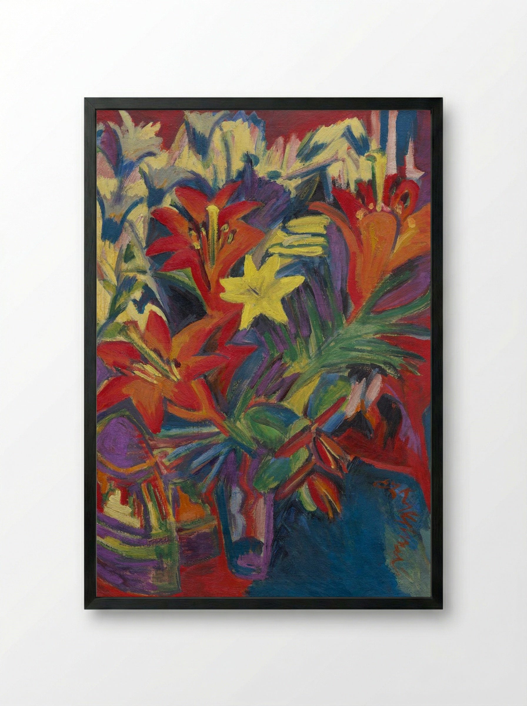 Still Life with Lilies - Ernst Ludwig Kirchner - Framed Print Black