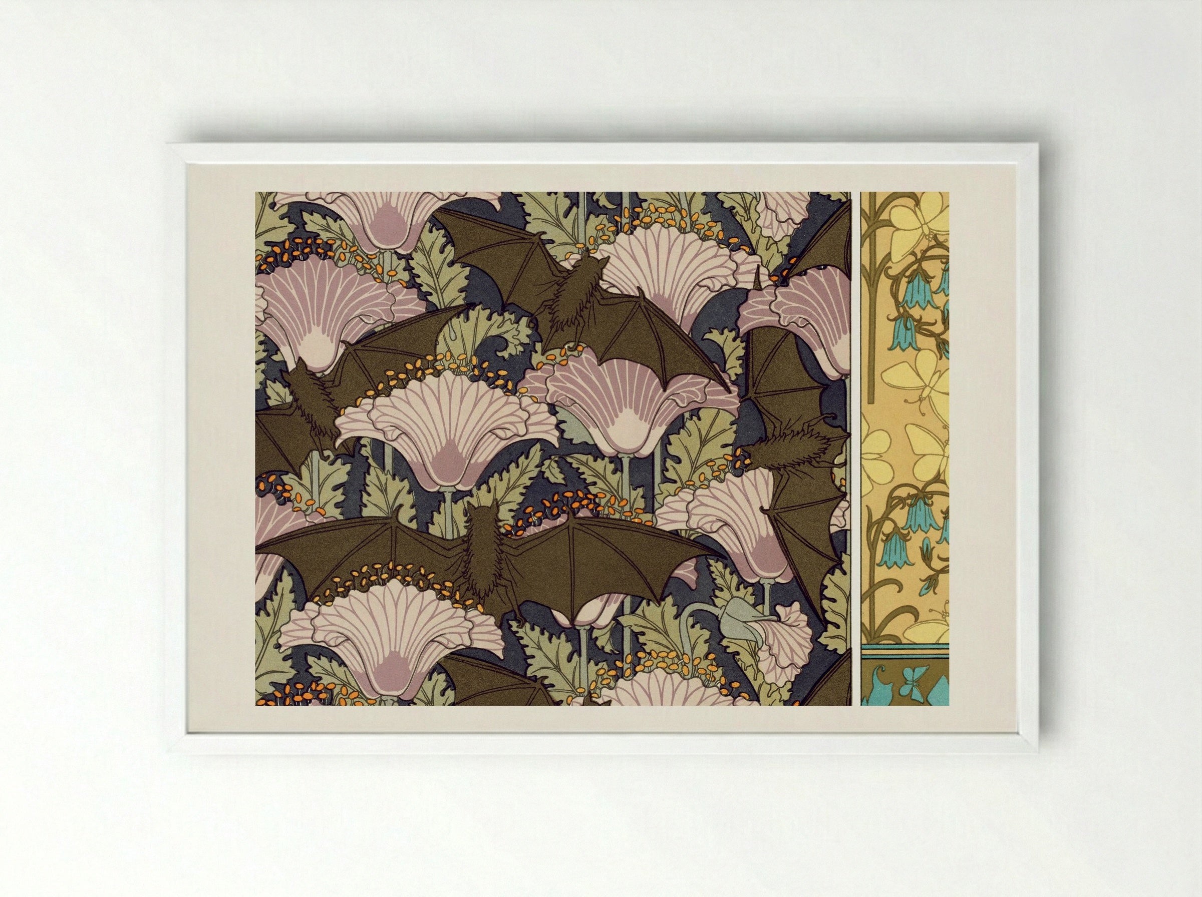 Chauves-souris et Pavots; Papillons et Campanules - Maurice Pillard Verneuil - Framed Print White