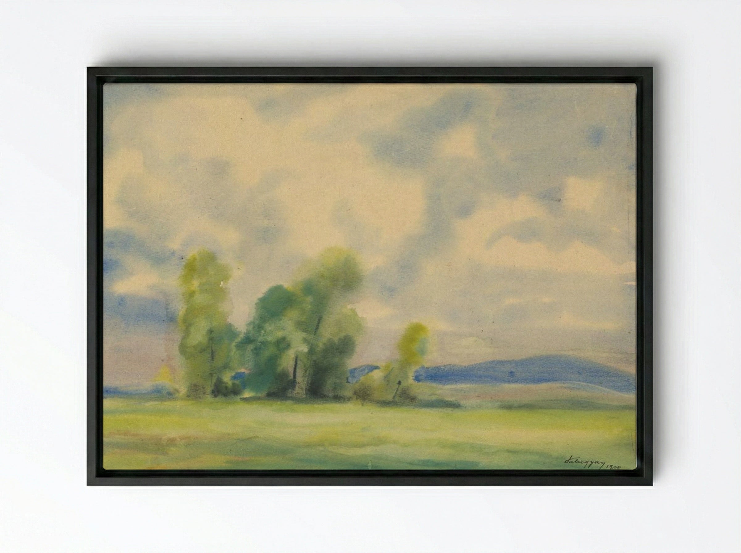 Landscape with Trees and Cloudy Sky - Zolo Palugyay - Framed Canvas Black