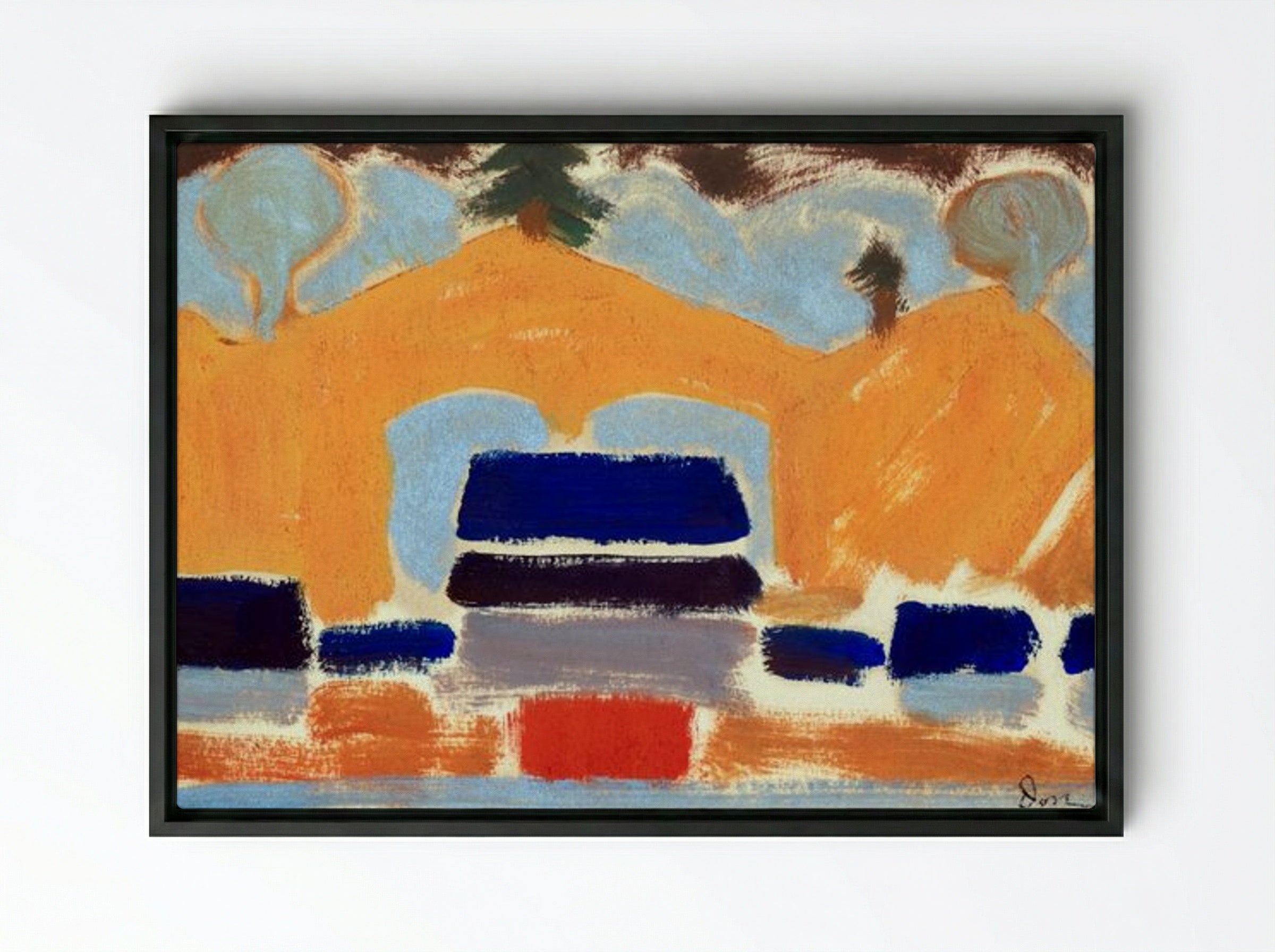 Abstract Landscape with Orange Hills - Fine Art Print - Framed Canvas Black