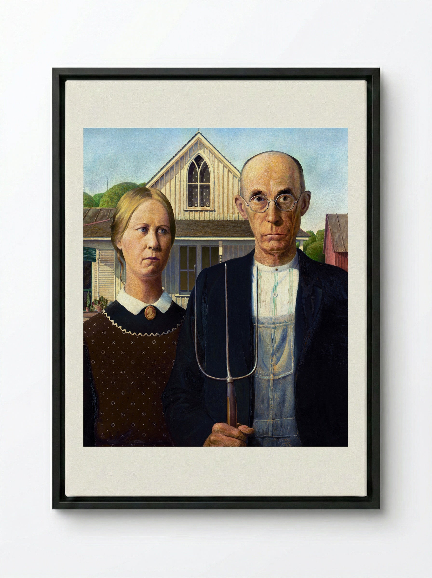 American Gothic - Grant Wood - Framed Canvas Black