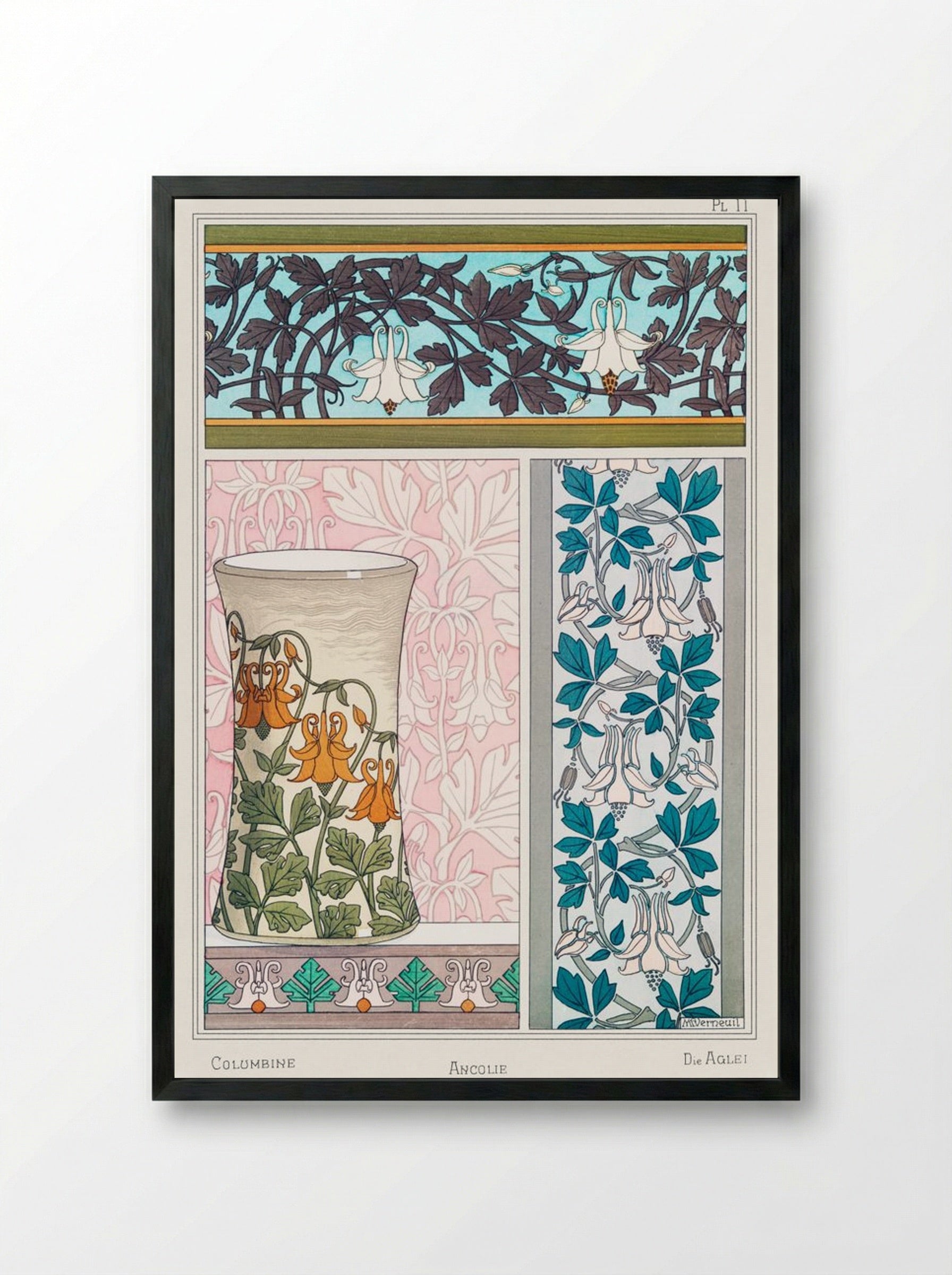 Ancolie (Columbine) from La Plante et ses Applications ornementales - Maurice Pillard Verneuil - Framed Print Black