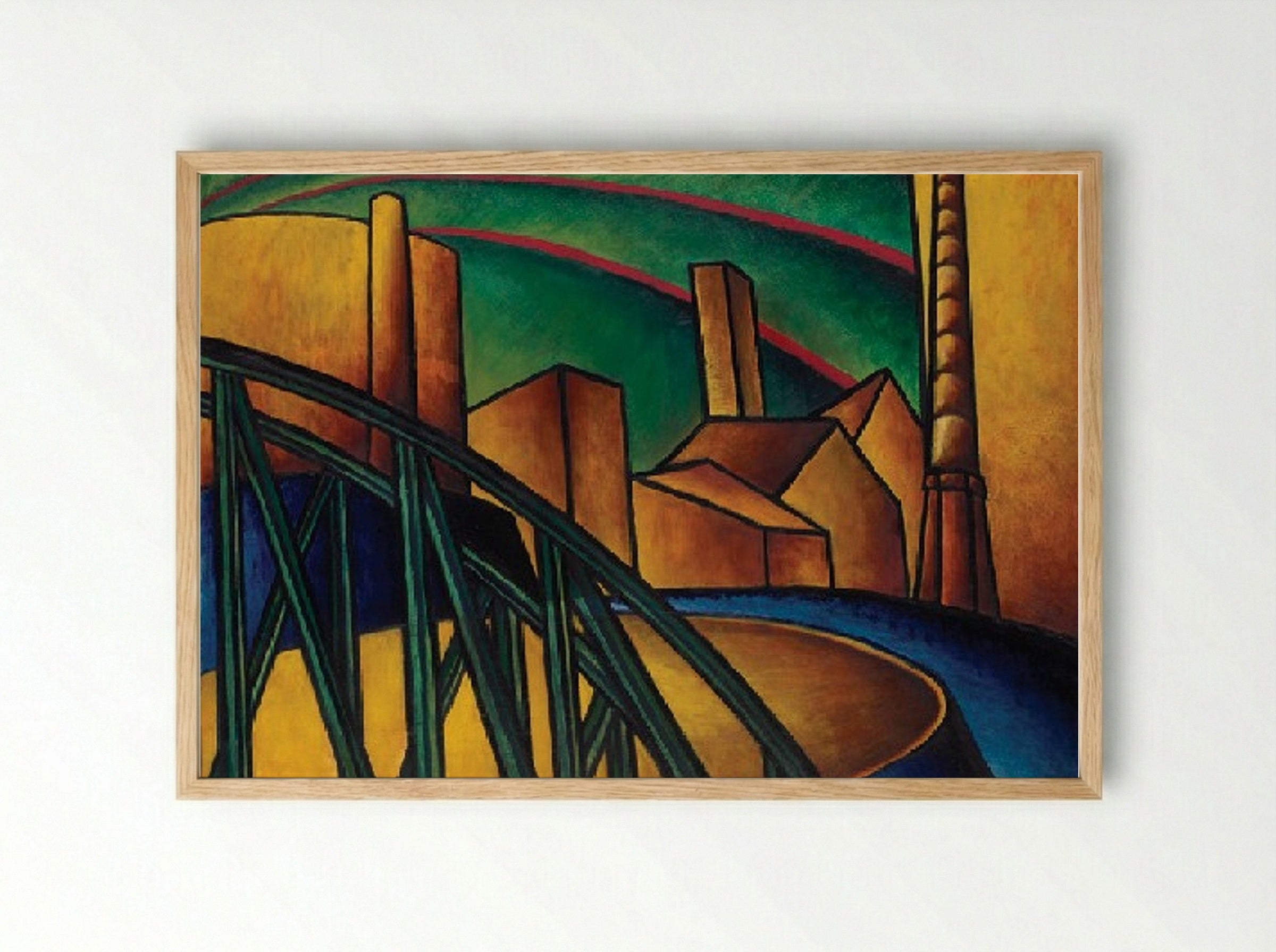 Landscape with Bridge at Óbuda Hajógyár - László Moholy-Nagy - Framed Print Wood