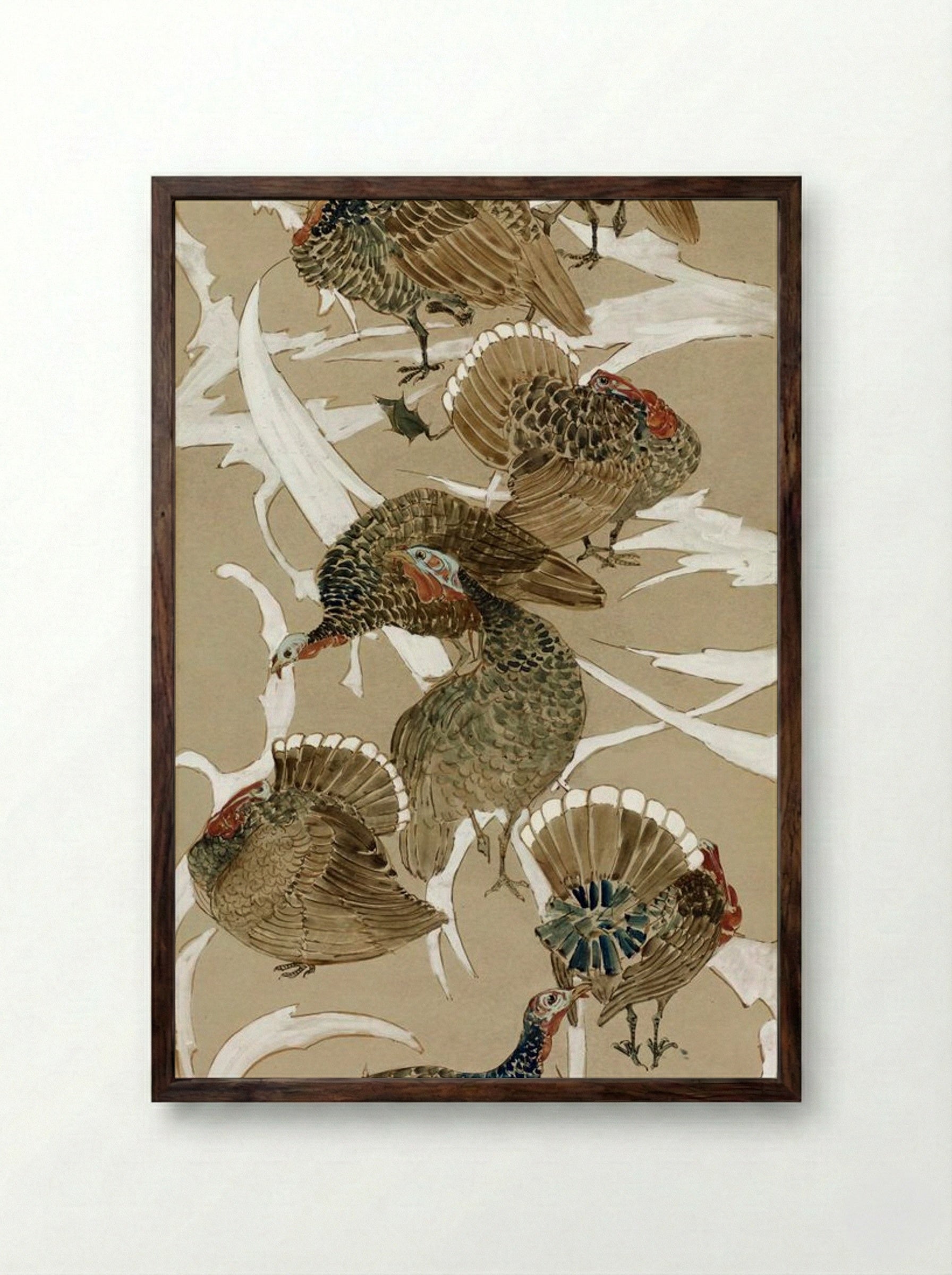 Eight Turkeys - Theodorus van Hoytema - Framed Print Dark Wood