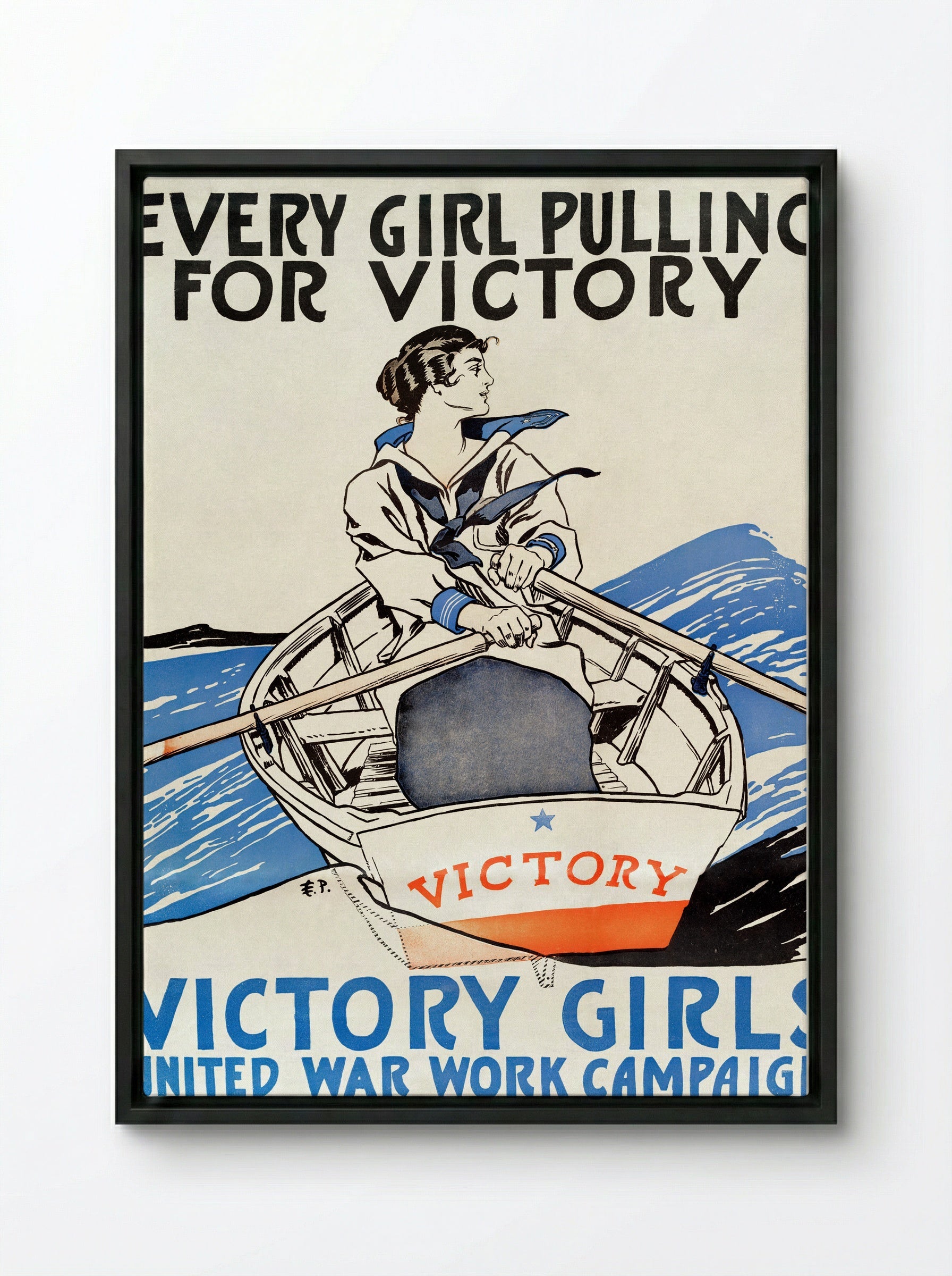 Every Girl Pulling for Victory - Edward Penfield - Framed Canvas Black