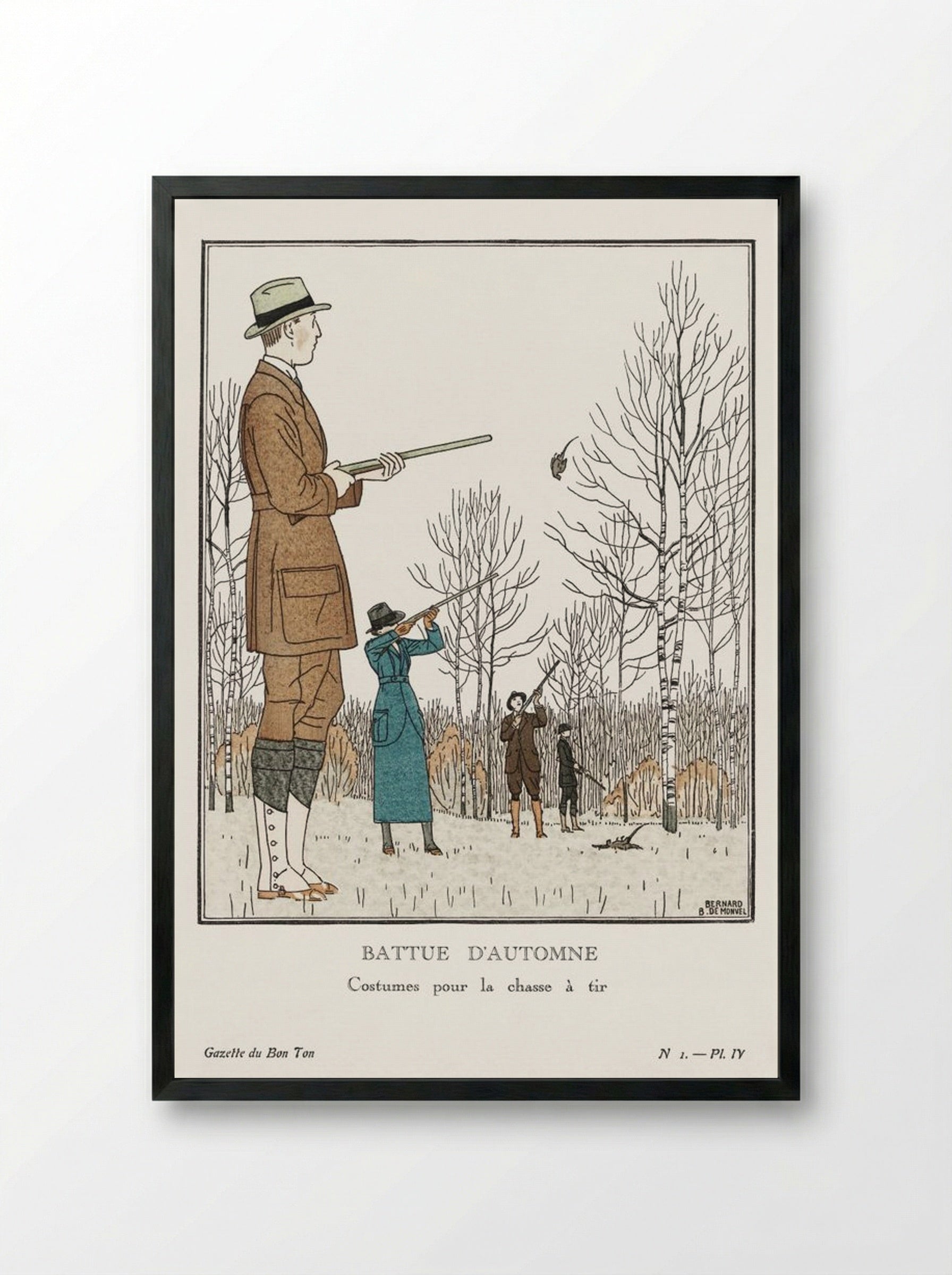 Battue d'Automne (Costumes pour la chasse à tir) - Bernard Boutet de Monvel - Framed Print Black