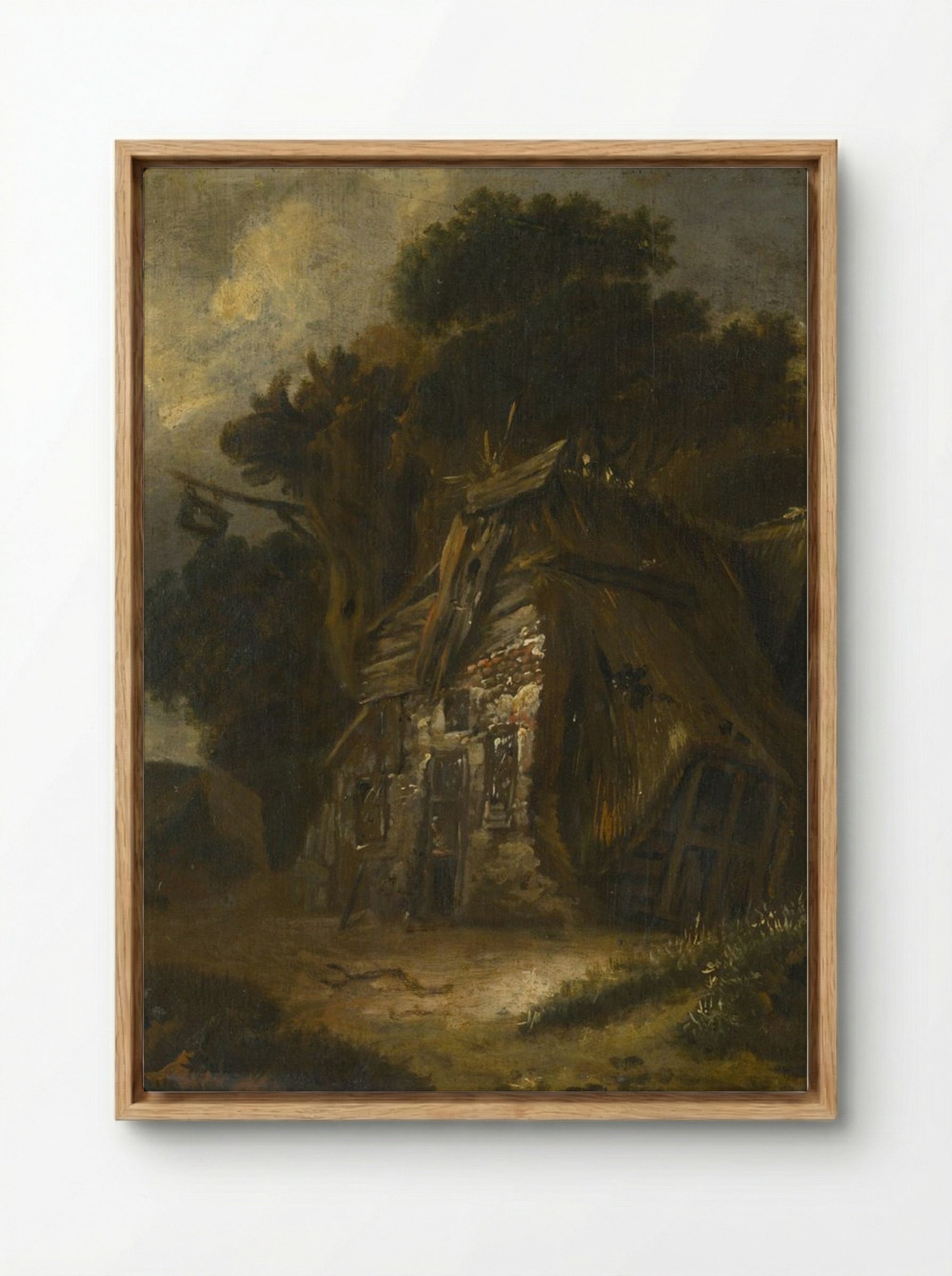 Thatched Hut in Landscape - Fine Art Print - Framed Canvas Wood