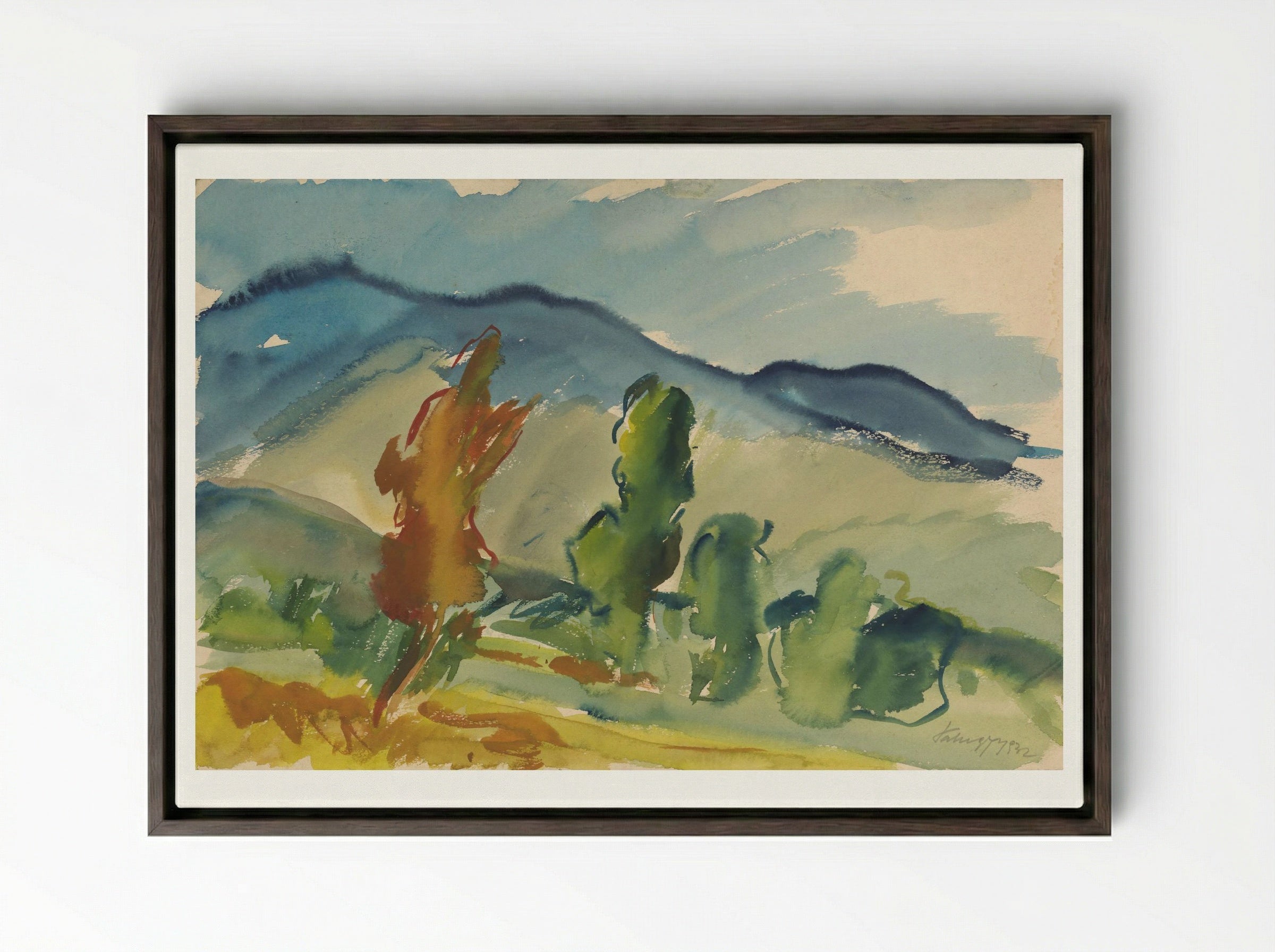 Landscape Below the Mountains - Zolo Palugyay - Framed Canvas Dark Wood