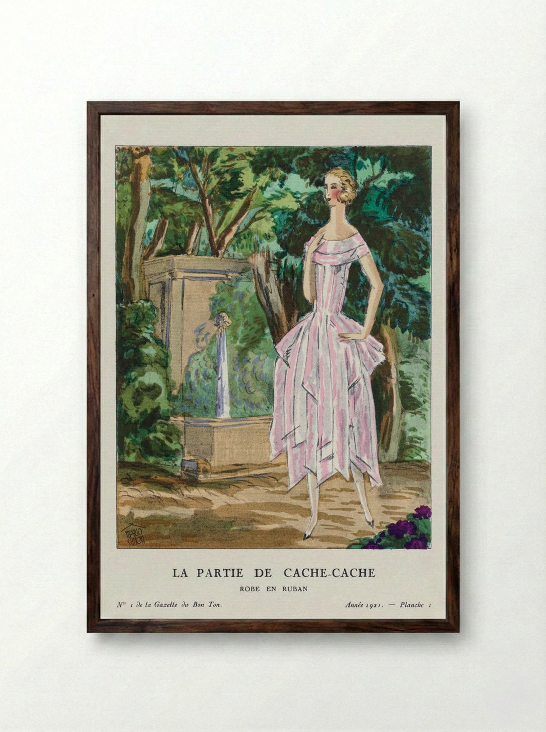 La Partie de Cache-Cache (Robe en Ruban) - Mario Simon - Framed Print Dark Wood