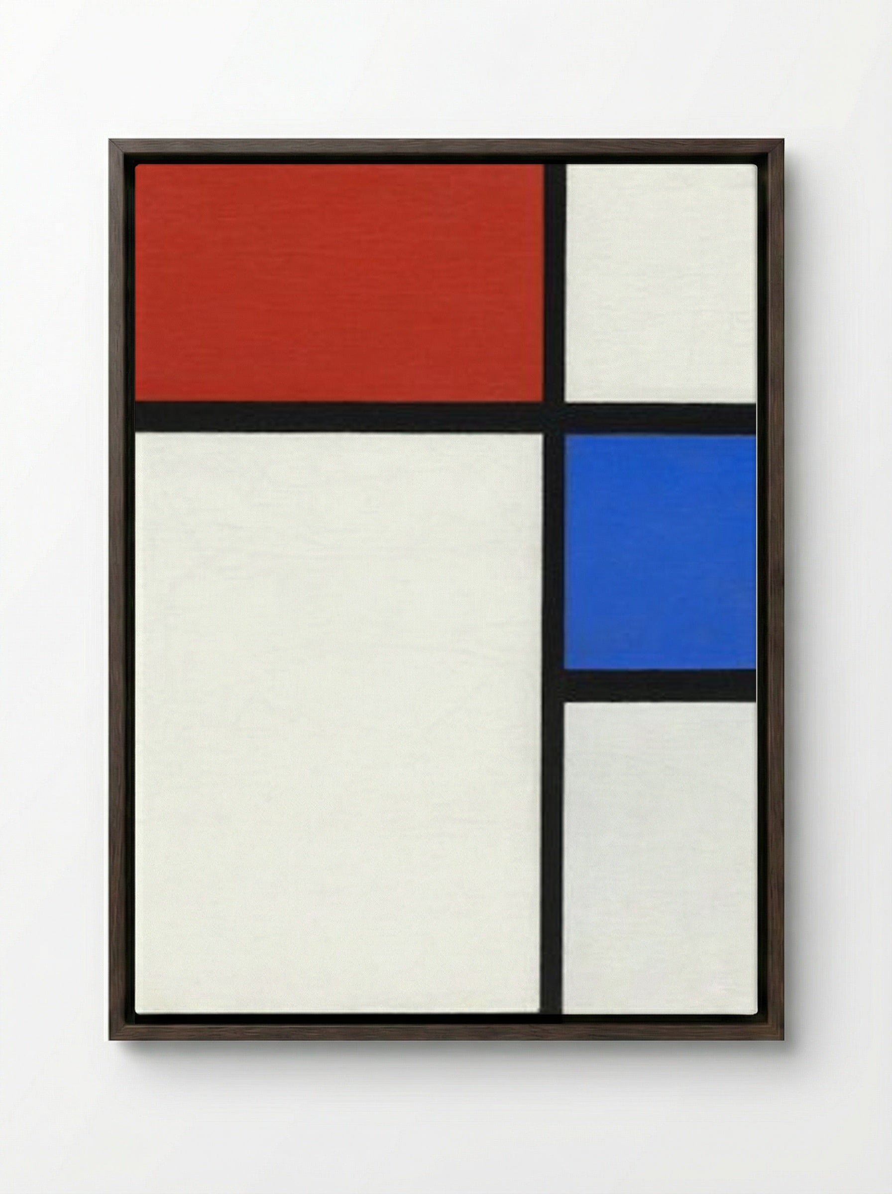 Composition No. II with Red and Blue - Piet Mondrian - Framed Canvas Dark Wood