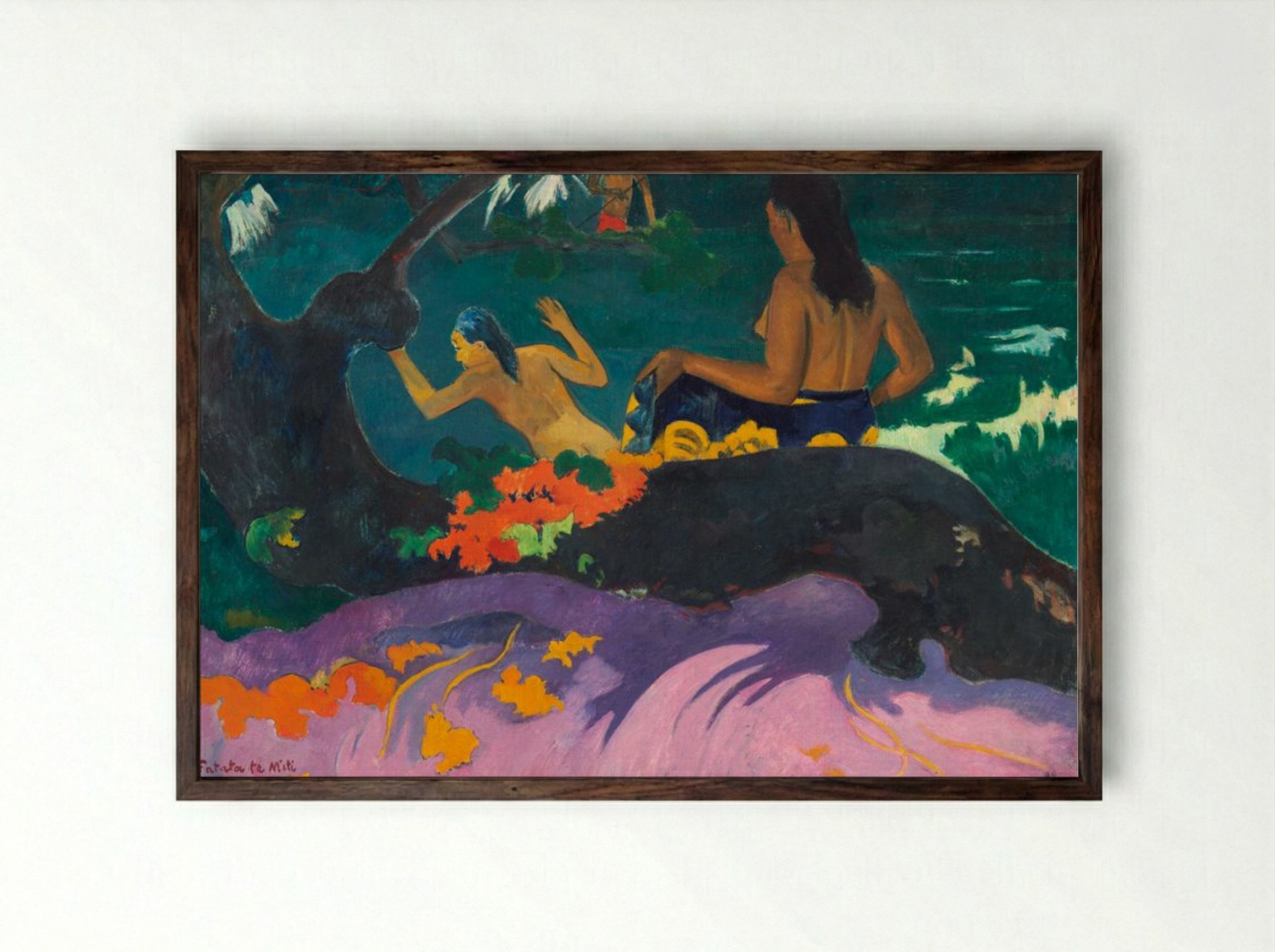 By the Sea (Fatata te Miti) - Paul Gauguin - Framed Print Dark Wood