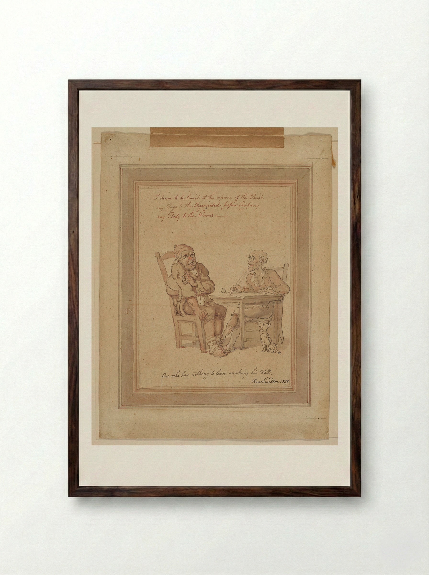 One Who Has Nothing to Leave Making His Will - Thomas Rowlandson - Framed Print Dark Wood