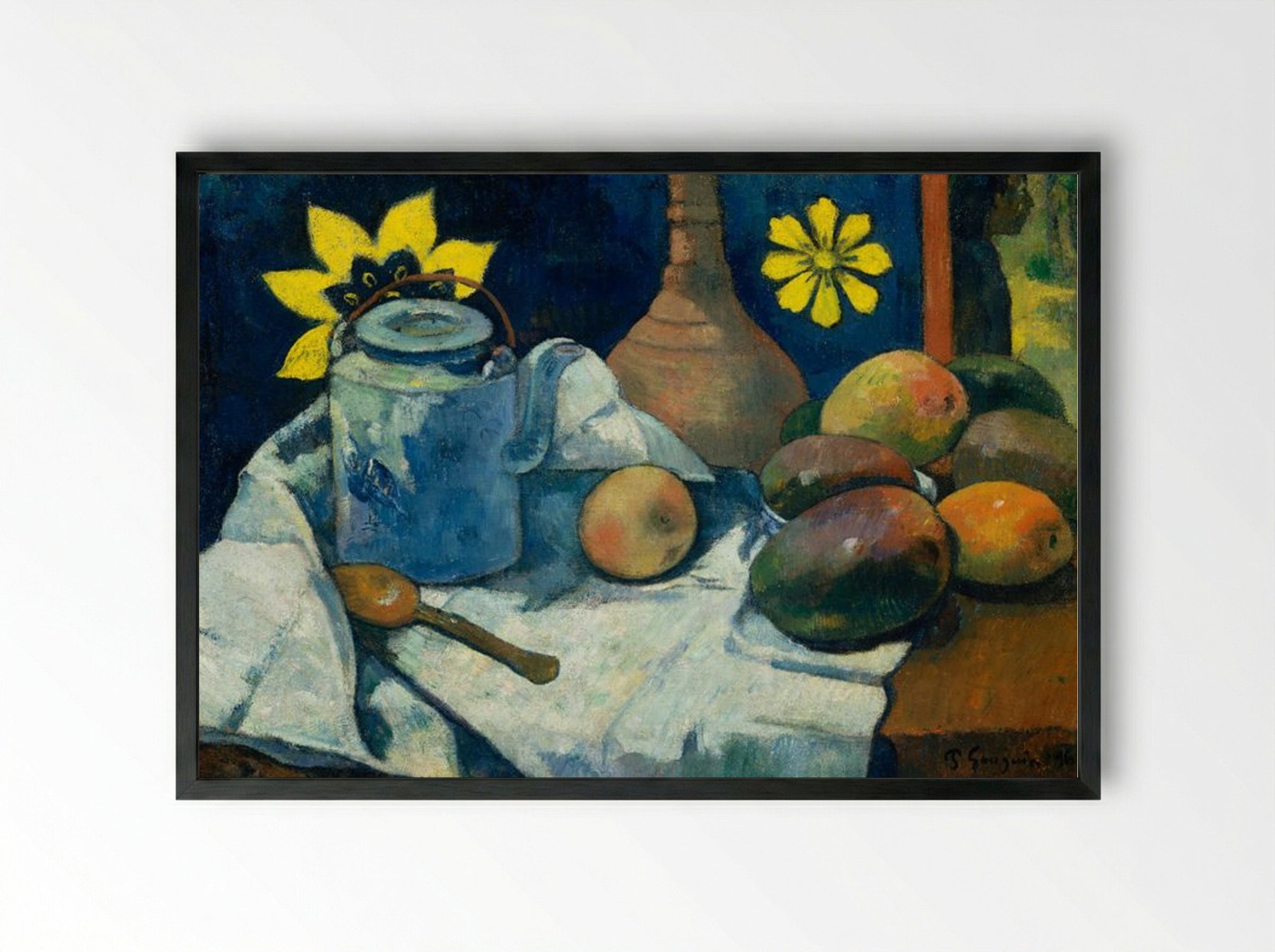 Still Life with Teapot and Fruit - Paul Gauguin - Framed Print Black