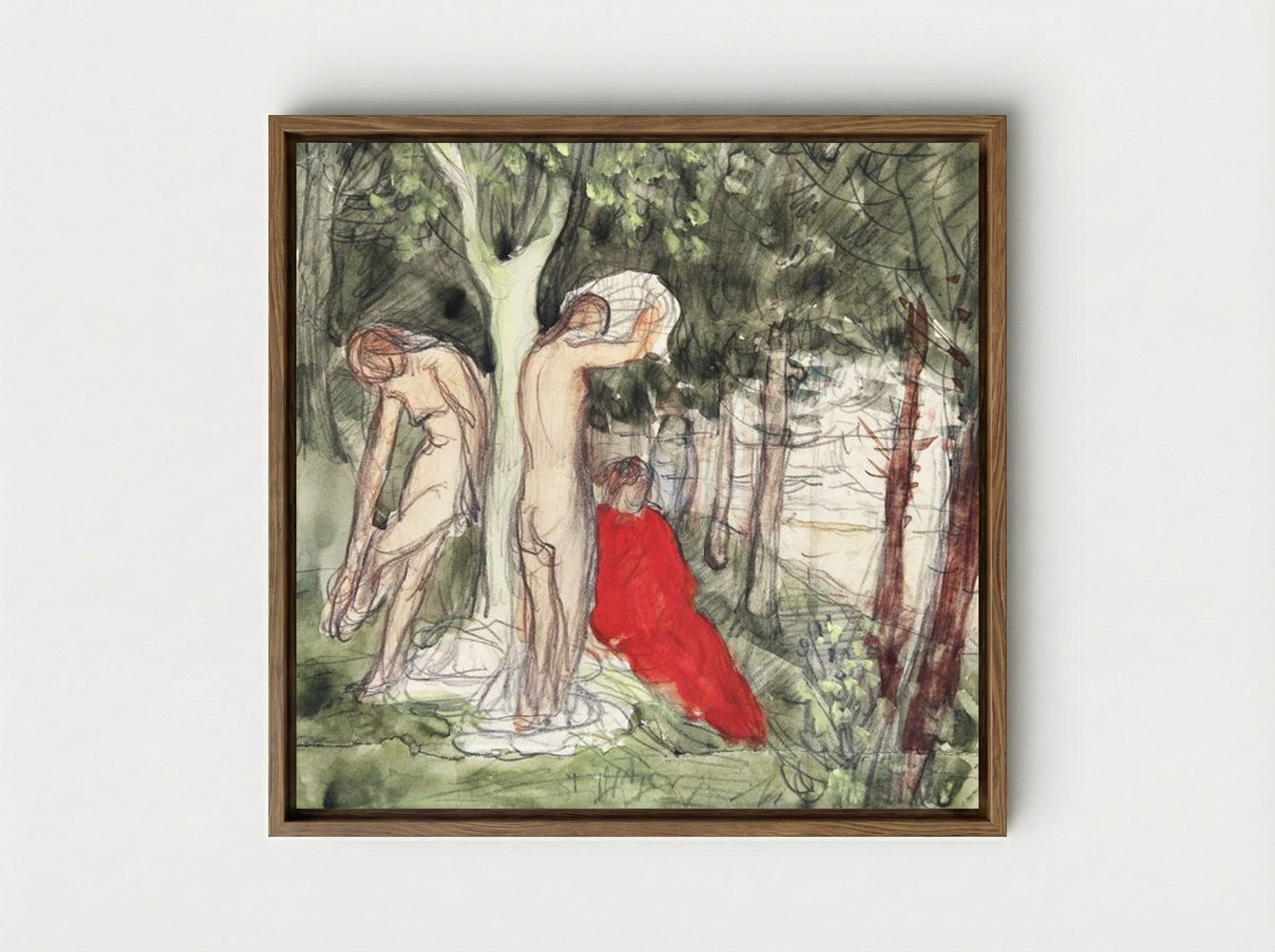 Bathers in a Forest Clearing - Pierre Puvis de Chavannes - Framed Canvas Wood