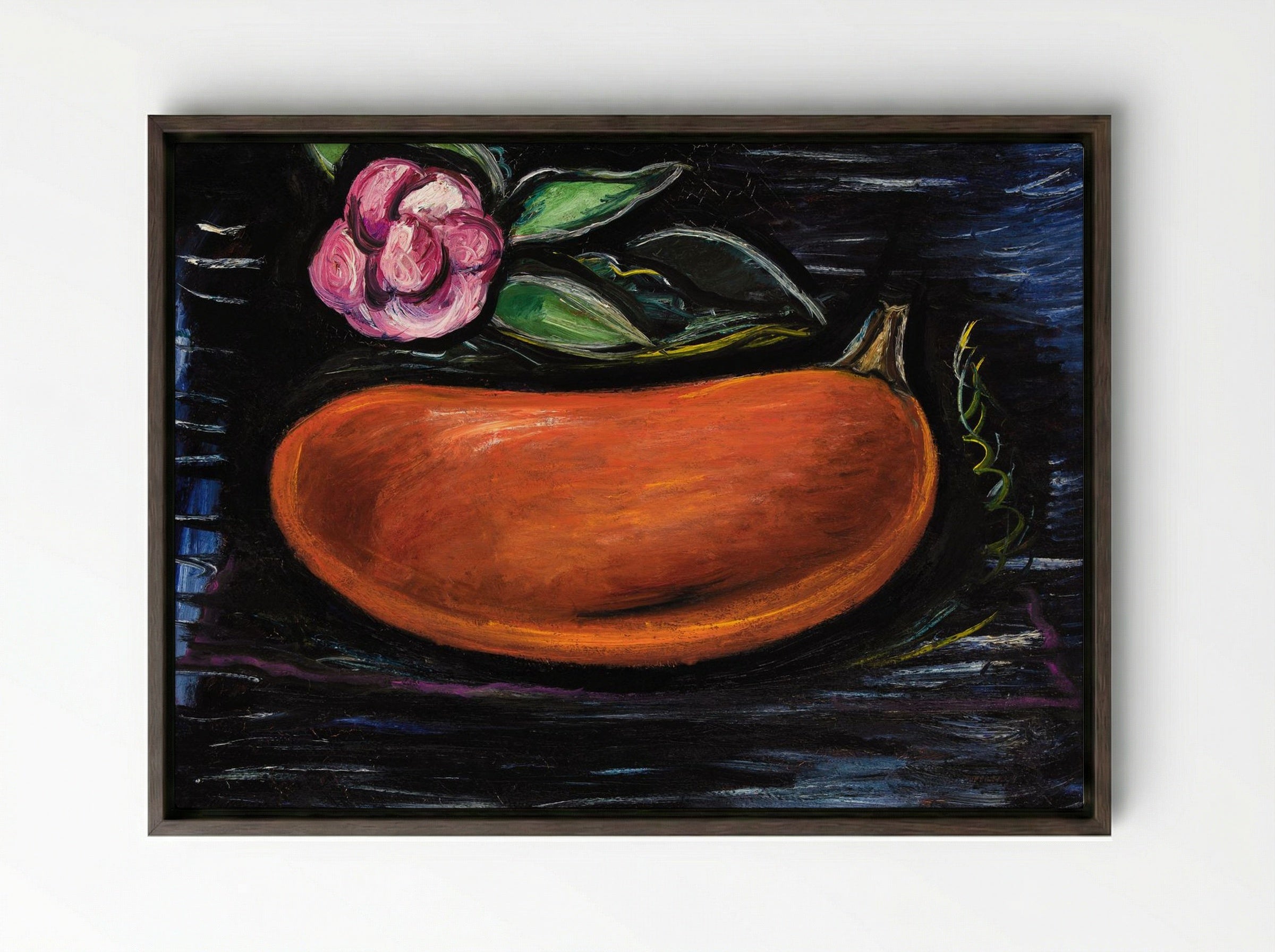Still Life with Pumpkin and Camellia - Marsden Hartley - Framed Canvas Dark Wood
