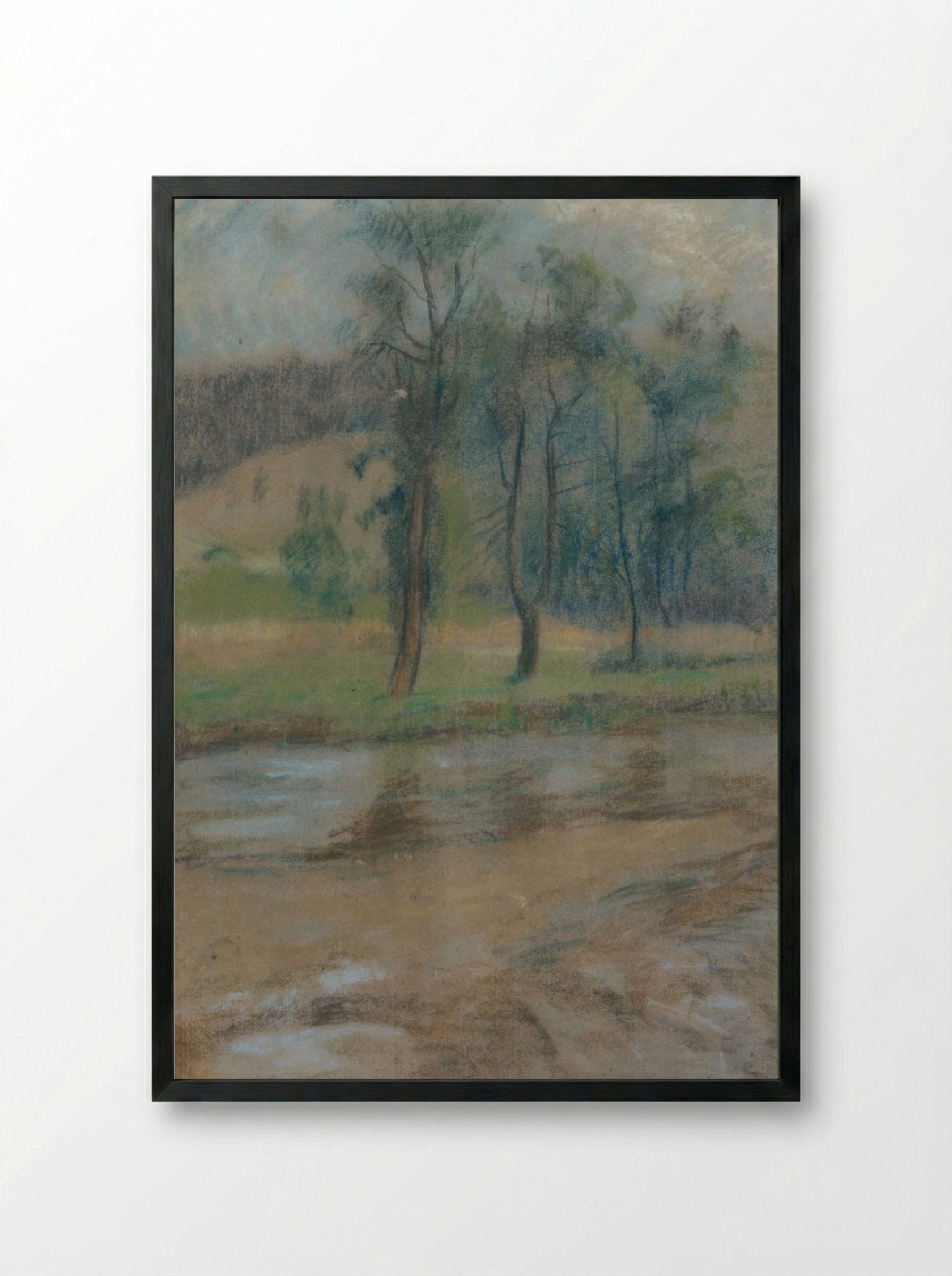 Trees by the River - Zolo Palugyay - Framed Print Black