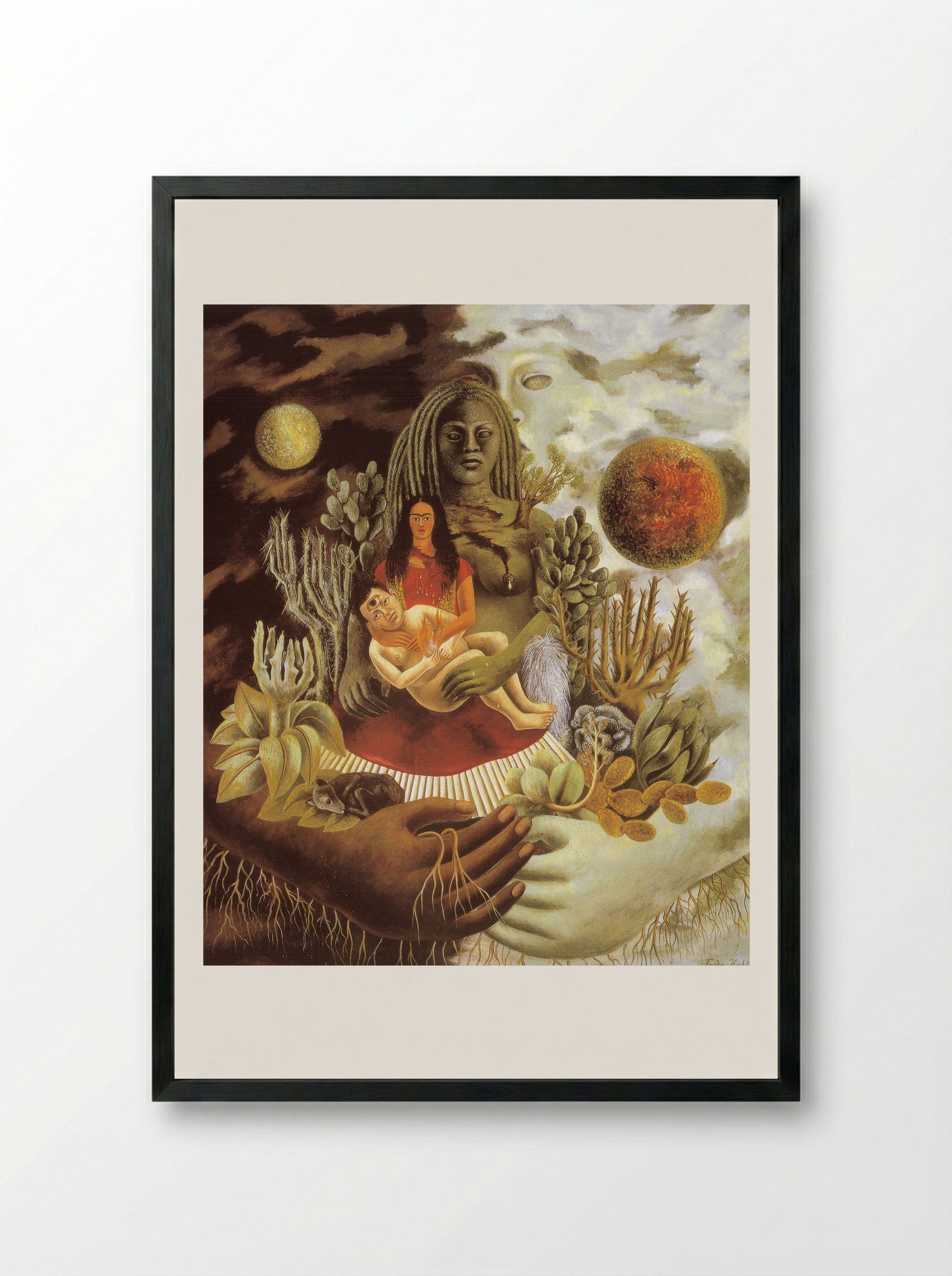 The Love Embrace of the Universe, the Earth (Mexico), Myself, Diego and Señor Xólotl - Frida Kahlo - Framed Print Black