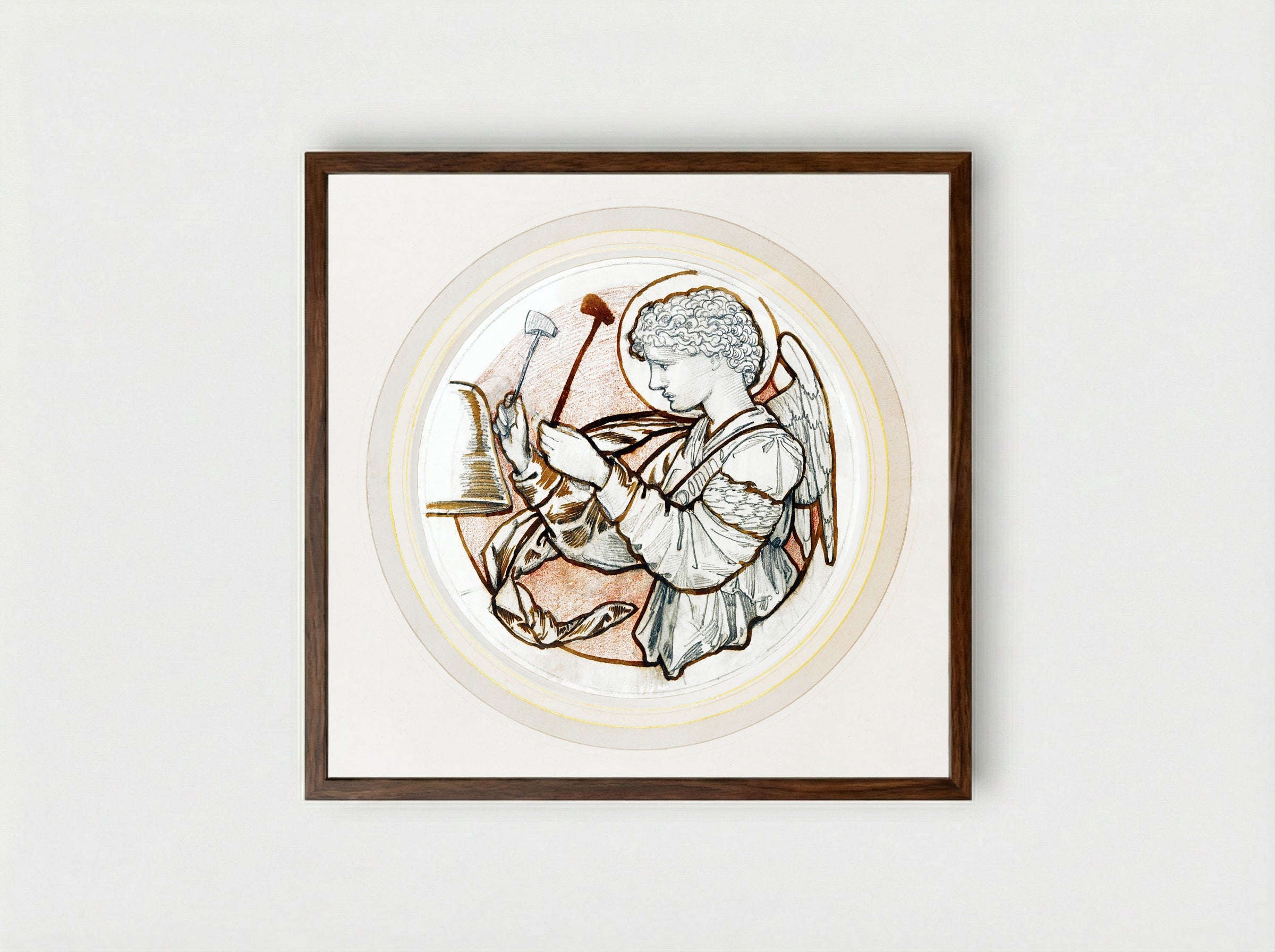 Angel Playing on Bells - Edward Burne-Jones - Framed Print Dark Wood