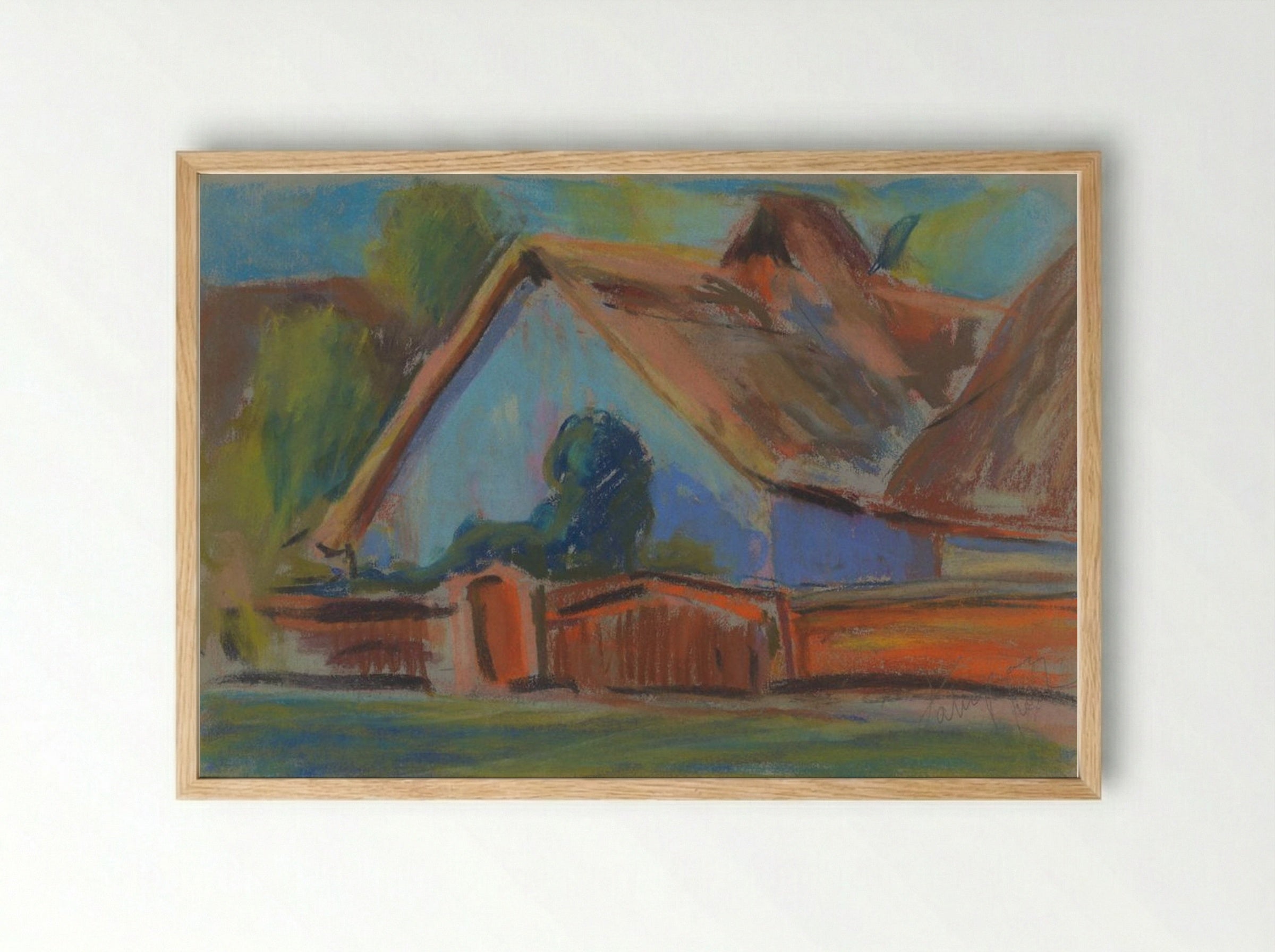 Blue Village Cottage - Zolo Palugyay - Framed Print Wood