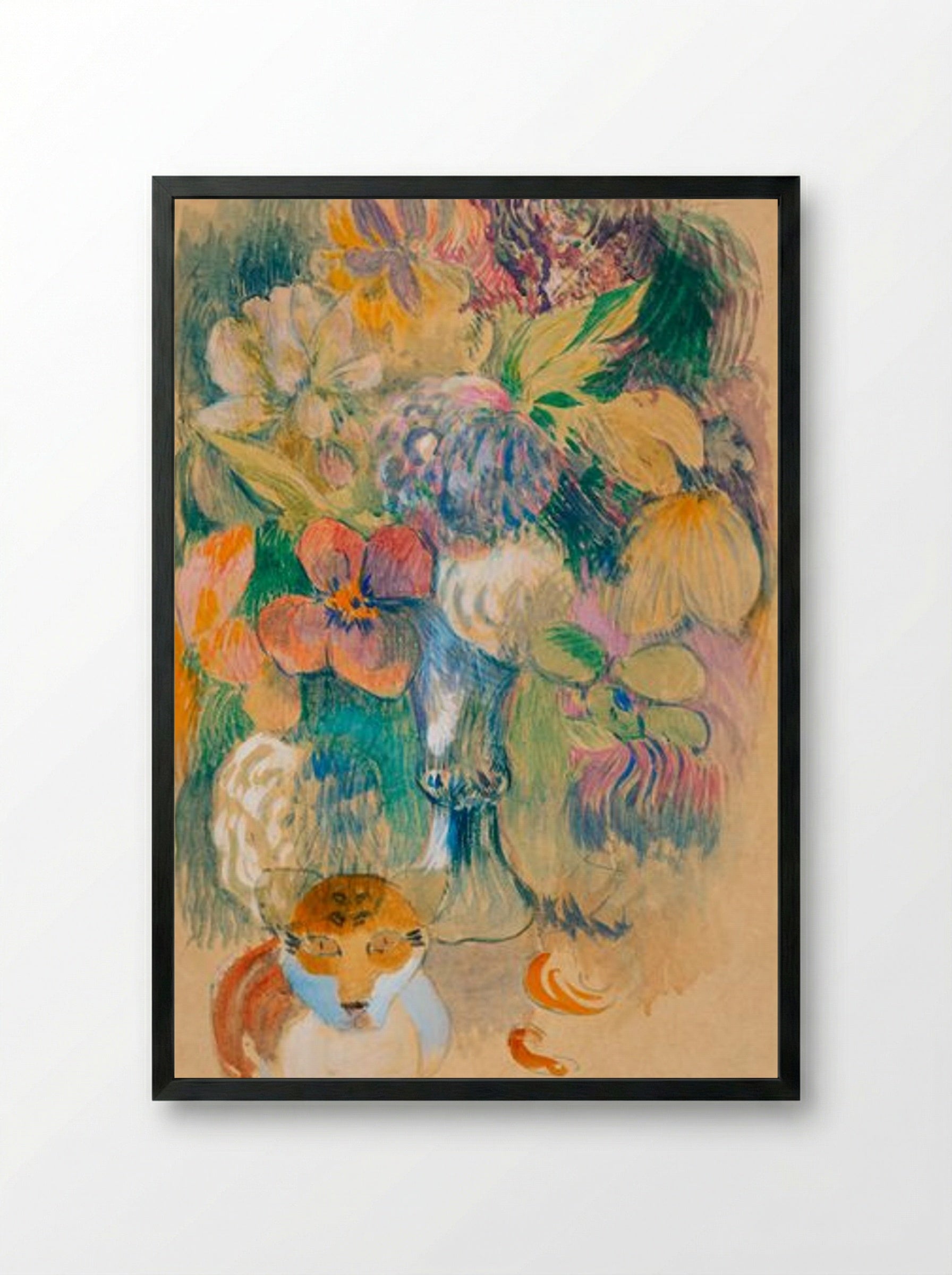 Still Life with Cat - Paul Gauguin - Framed Print Black