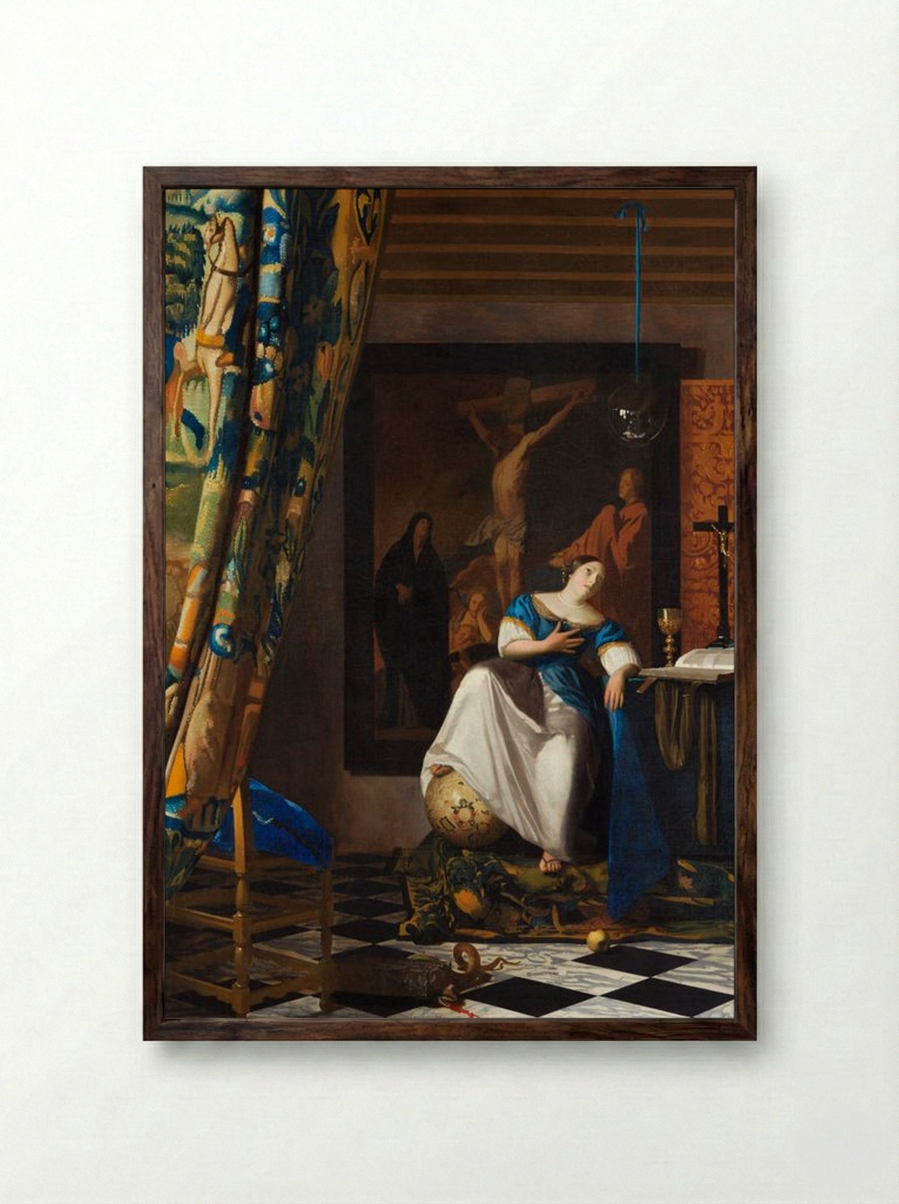 Allegory of the Catholic Faith - Johannes Vermeer - Framed Print Dark Wood