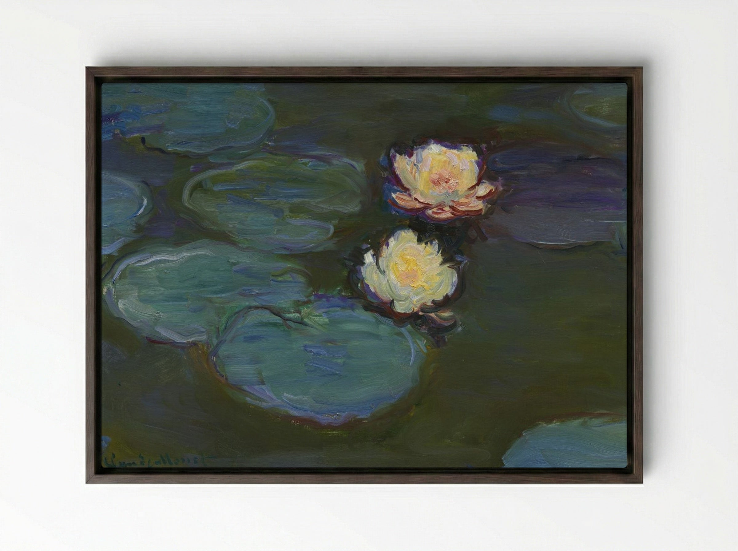 Water Lilies - Claude Monet - Framed Canvas Dark Wood