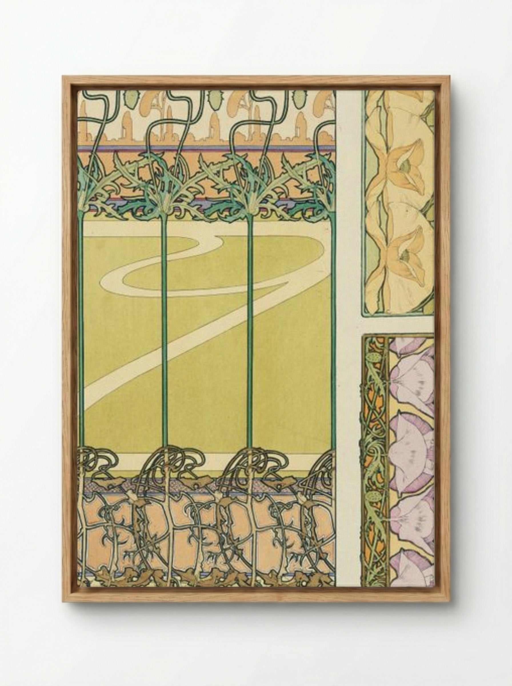 Floral Panel Design with Poppies and Morning Glories - Alphonse Mucha - Framed Canvas Wood