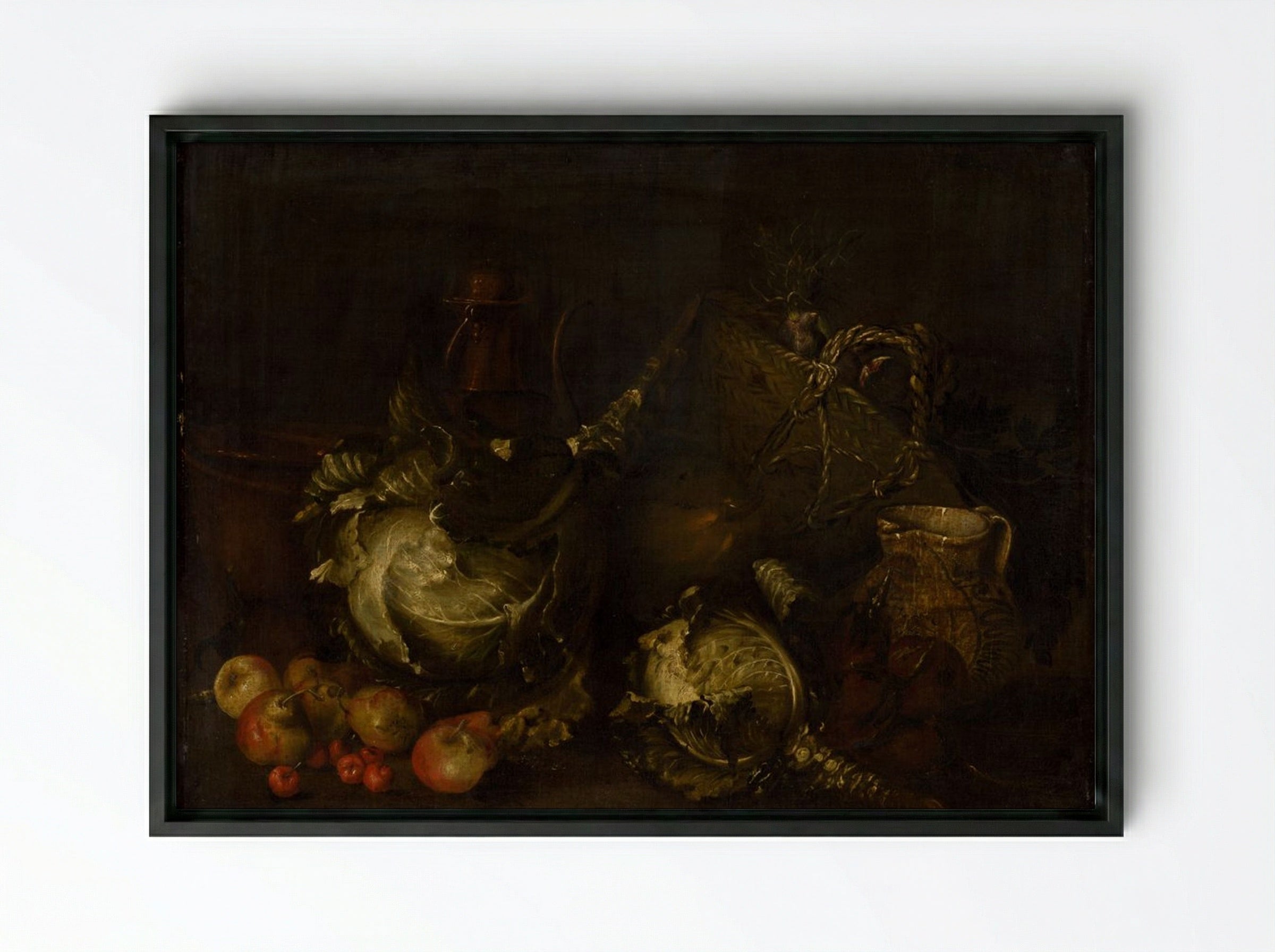 Still Life with Vegetables and Fruit - Fine Art Print - Framed Canvas Black