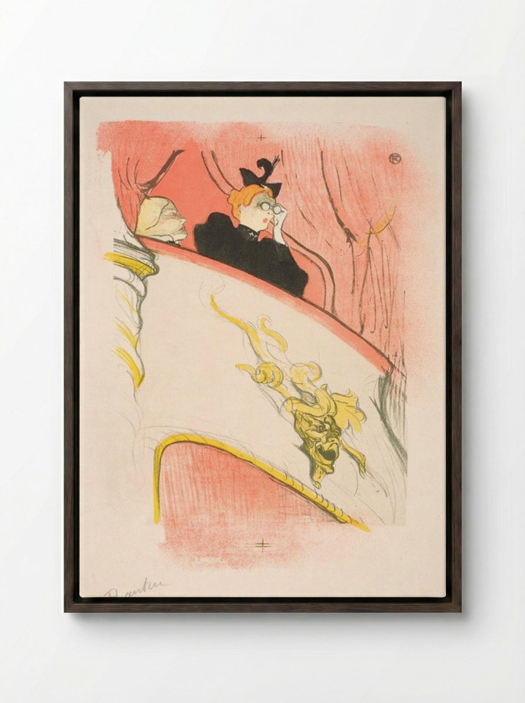 La Loge au Mascaron Doré - Henri de Toulouse-Lautrec - Framed Canvas Dark Wood