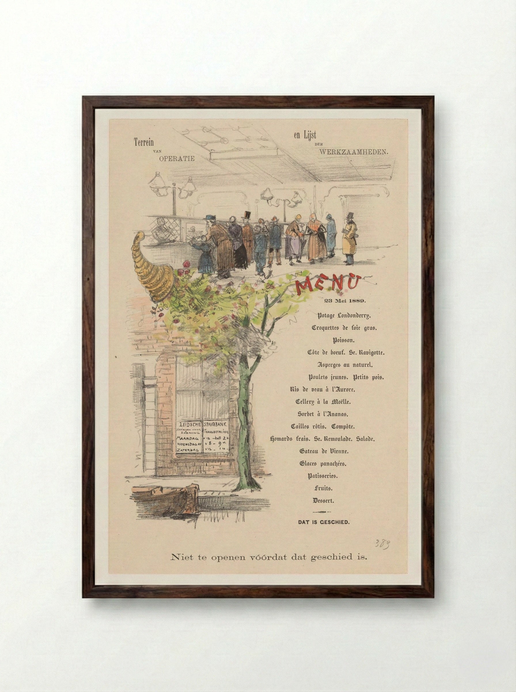 Menu for the Leidsche Spaarbank - Theo van Hoytema - Framed Print Dark Wood