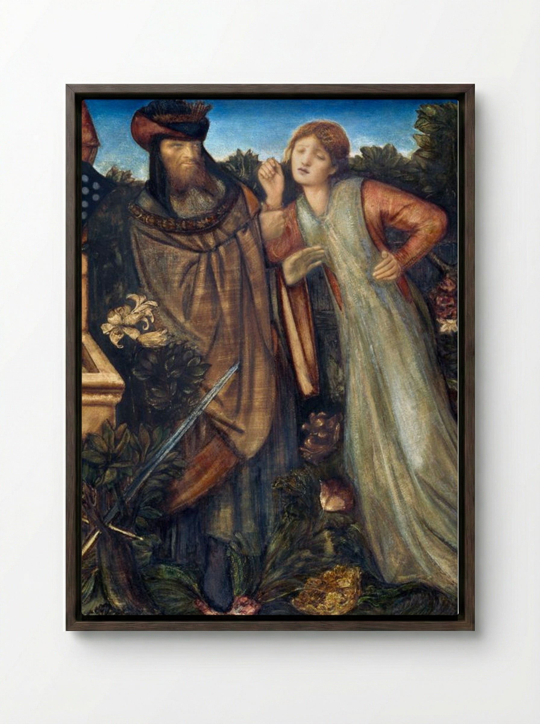 King Mark and La Belle Iseult - Edward Burne-Jones - Framed Canvas Dark Wood