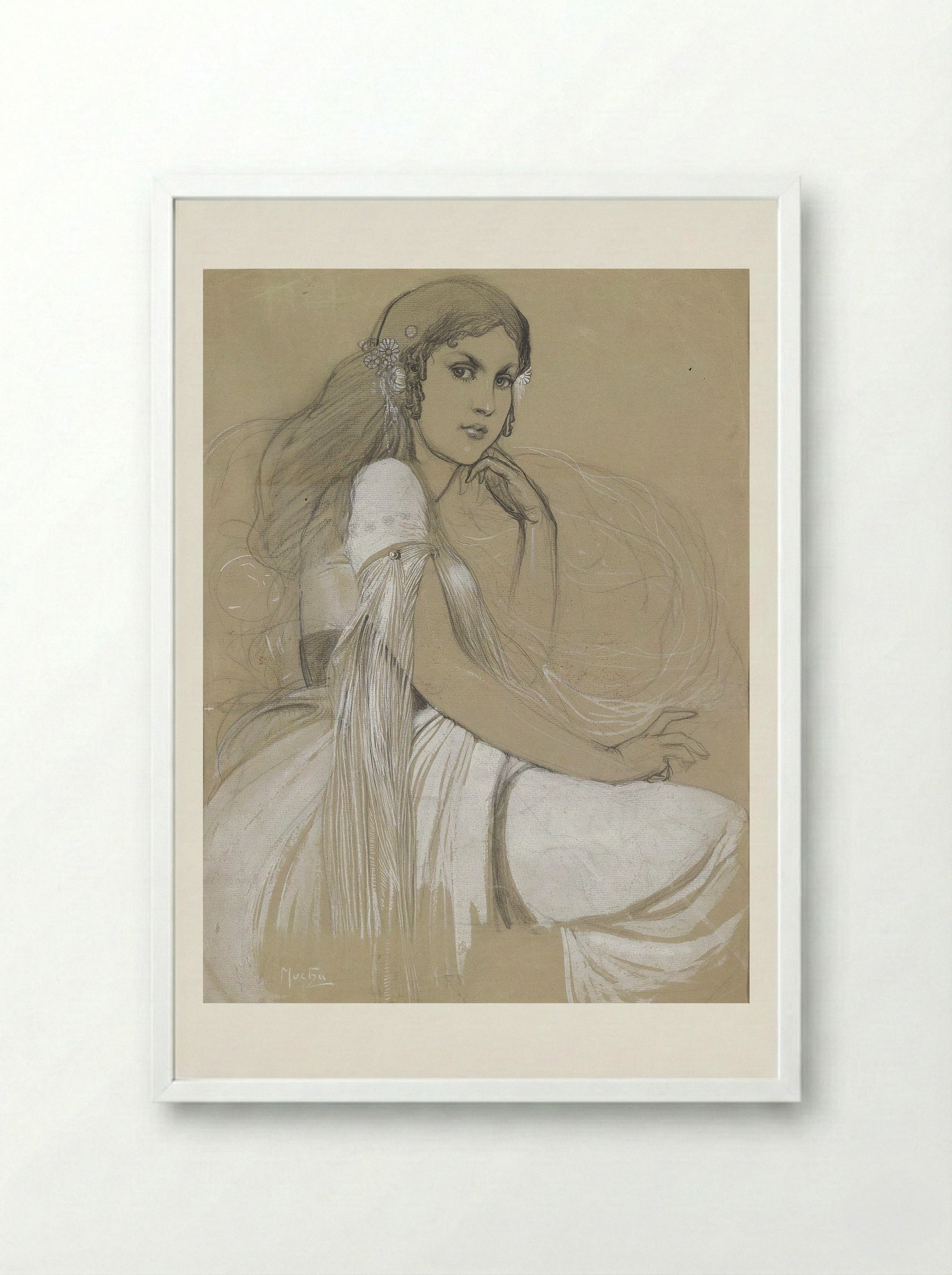 Depicted person Jaroslava Mucha, the artist's daughter - Alphonse Mucha - Framed Print White