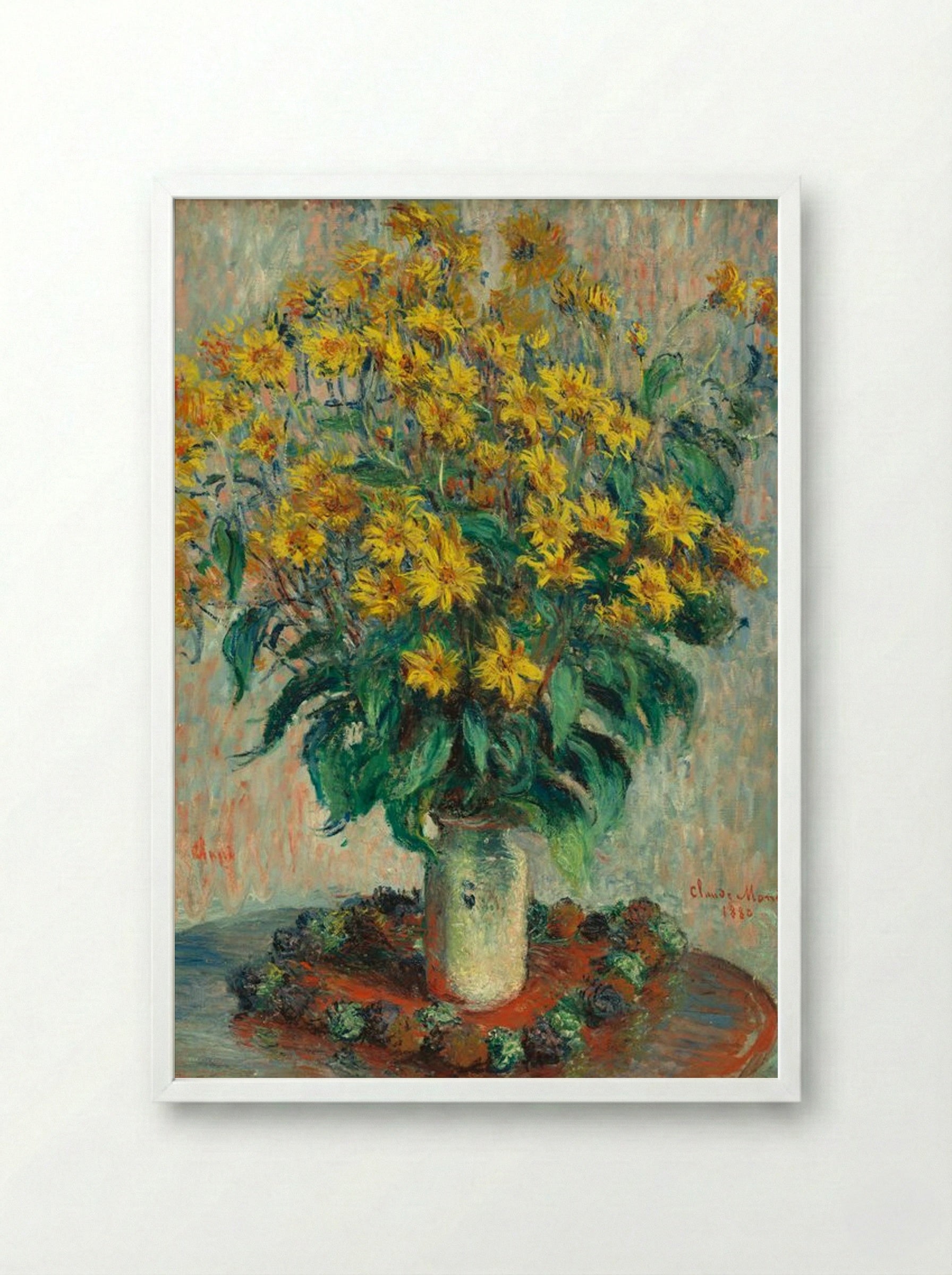 Jerusalem Artichoke Flowers - Claude Monet - Framed Print White