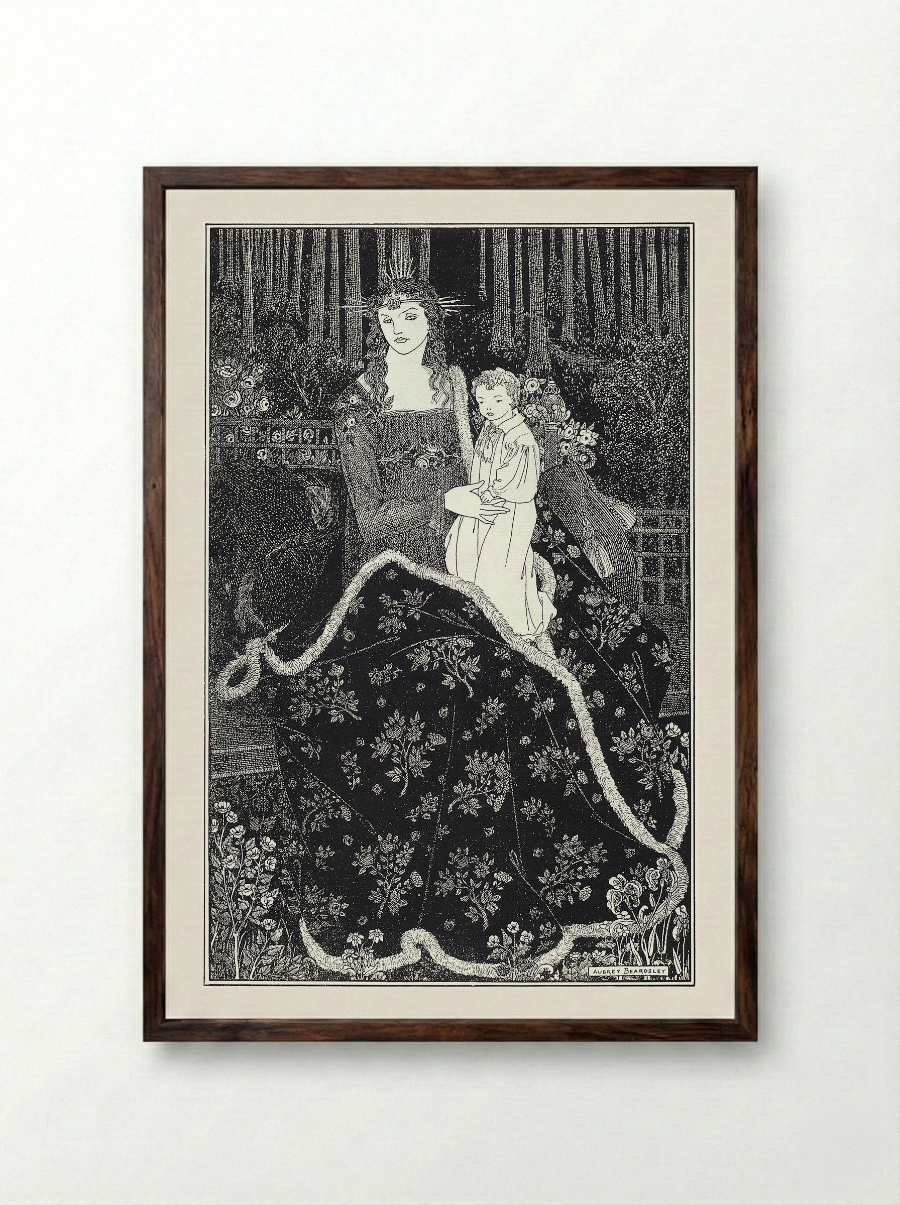 A Christmas Card - Aubrey Beardsley - Framed Print Dark Wood